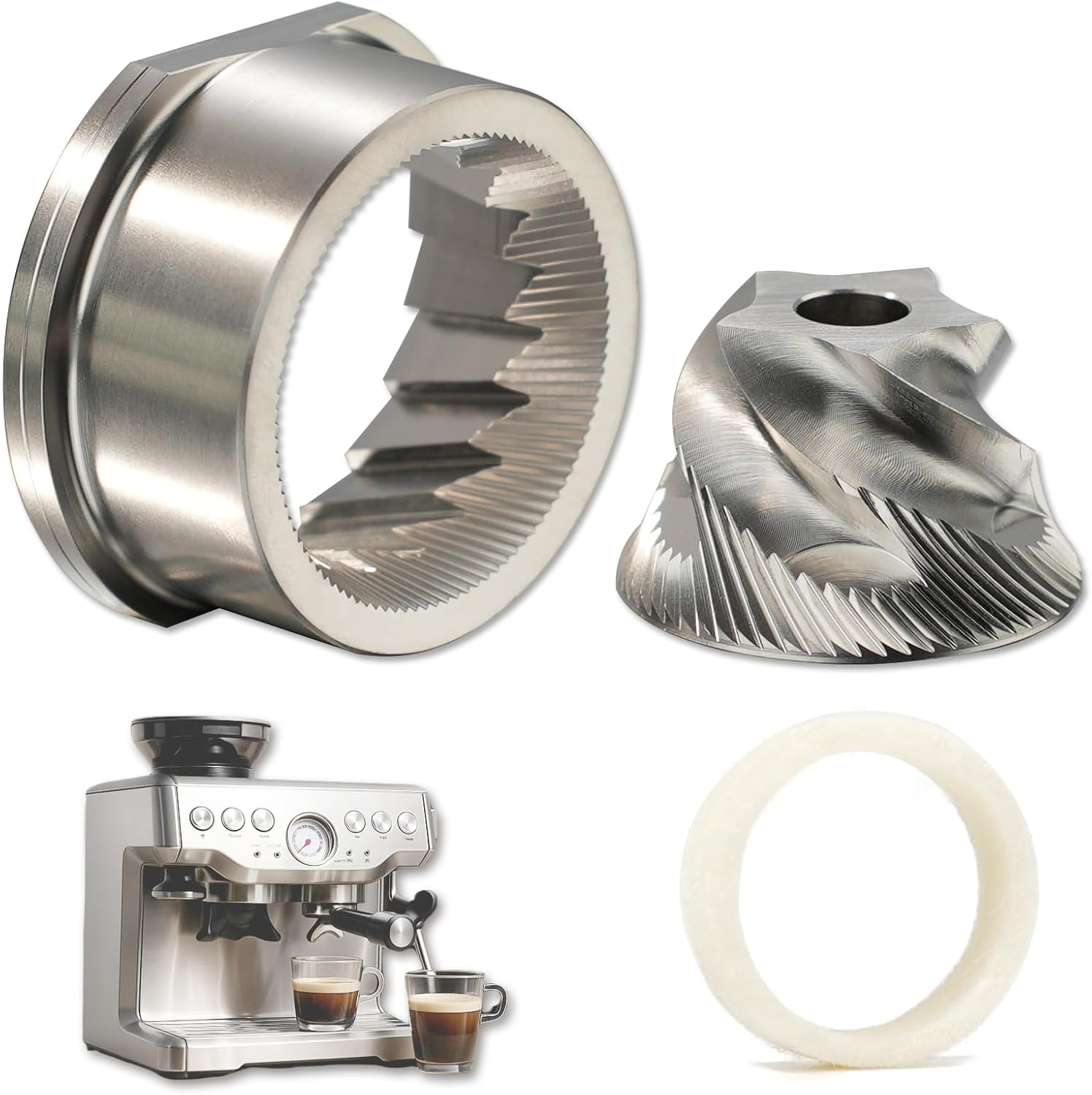 Grinder Burr Blade Compatible with Breville Sage Barista Express 870/876/878/860/820/840 Replacement Upper & Lower Burr for Espresso Coffee Machines Accessories (5-Point)
