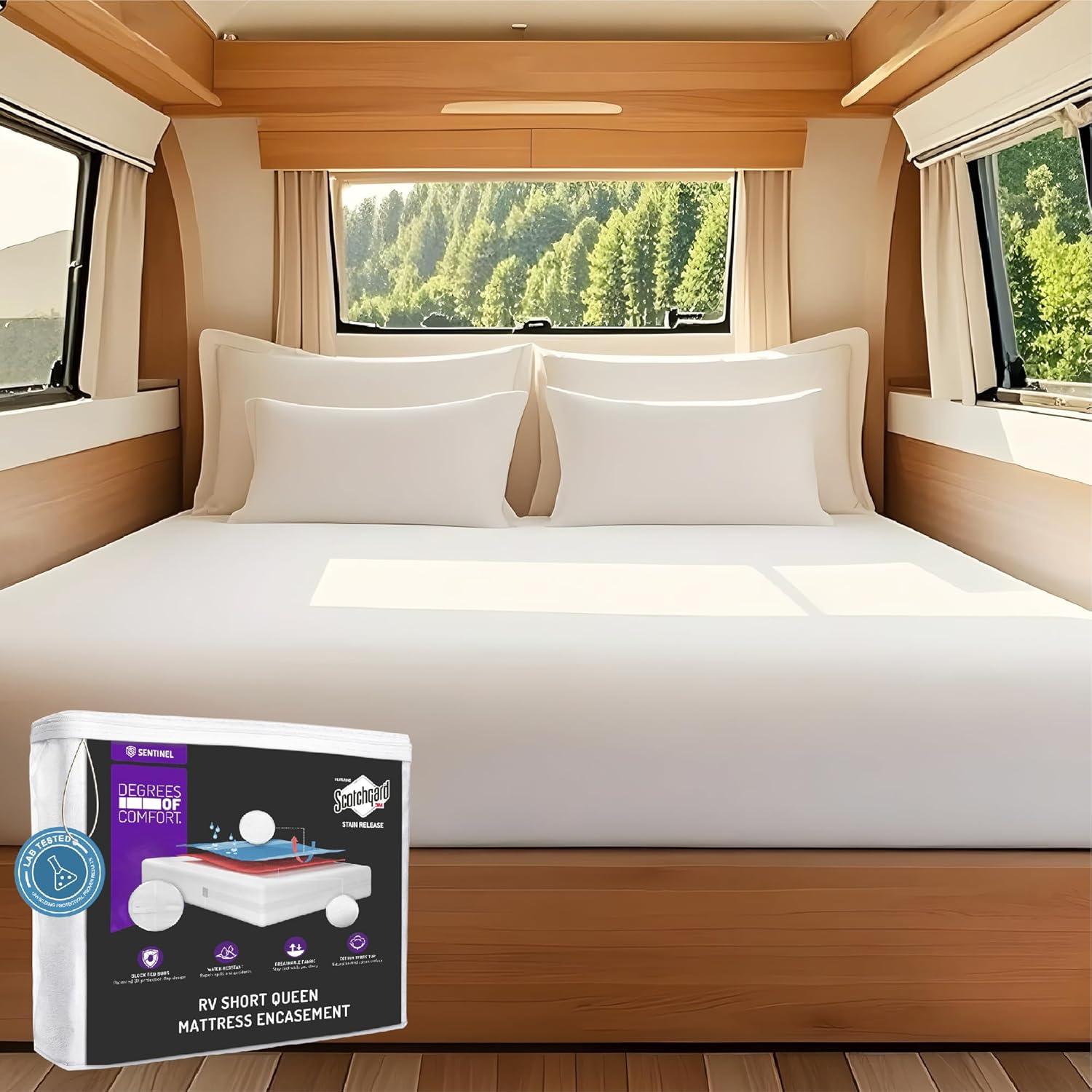 RV Short Queen Mattress Encasement (60X75 Inch) - Bed Bug Proof & Dust Mite Protection, 6-Sided Zippered Water-Resistant Cover, Hypoallergenic Allergy Relief - Fits 9-12