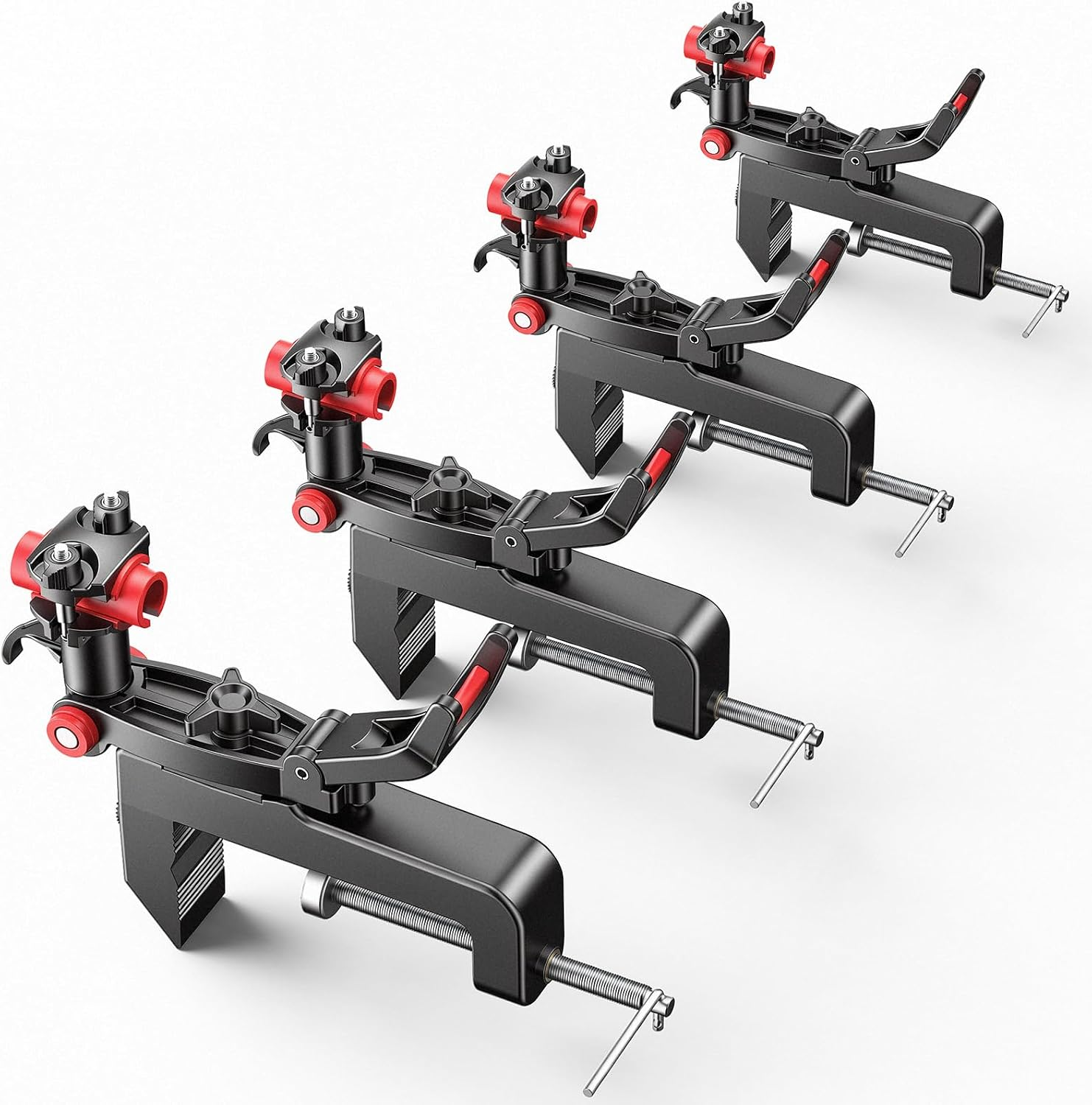 4-Pack Clamp on Fishing Rod Holders for Boat Canoe Pontoon Dock | 360° Adjustable, Heavy Duty, round & Square Rail Mount, Saltwater Safe
