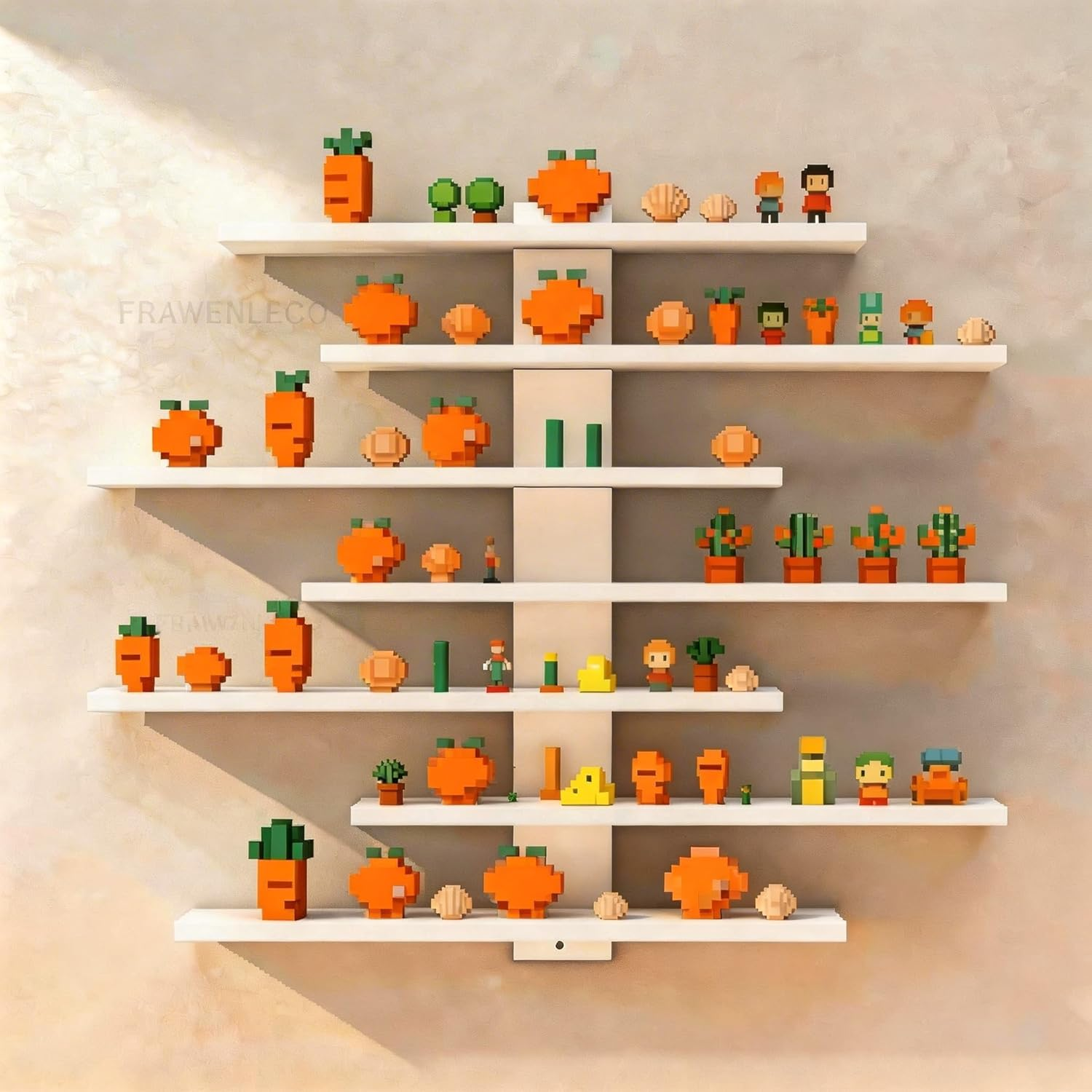 No Drill Floating Shelf for Wall, 7-Tier Wall Mounted Organizer, Damage-Free Display Shelf for Collectibles, Figures, Bathroom Kitchen Storage, White