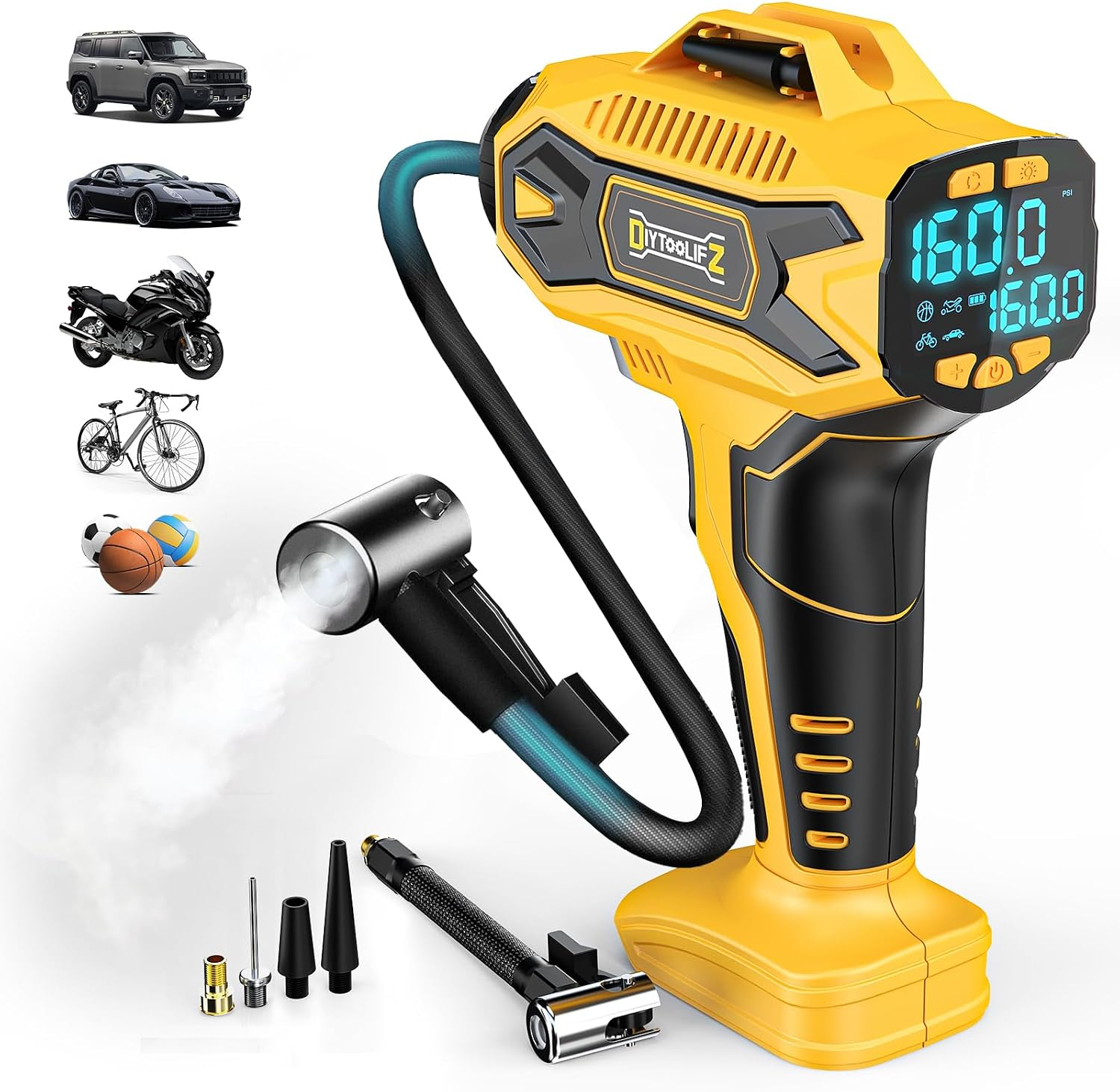 Cordless Tire Inflator For Dewalt 20V Max Batteries - Portable Air Compressor (160 PSI)