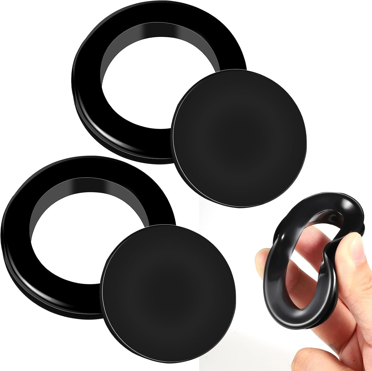 2 Pieces Silicone Patio Table Umbrella Hole Ring Plug and Cap Set for Outdoors Patio Garden Table Deck Yard, 2Inch(Black)