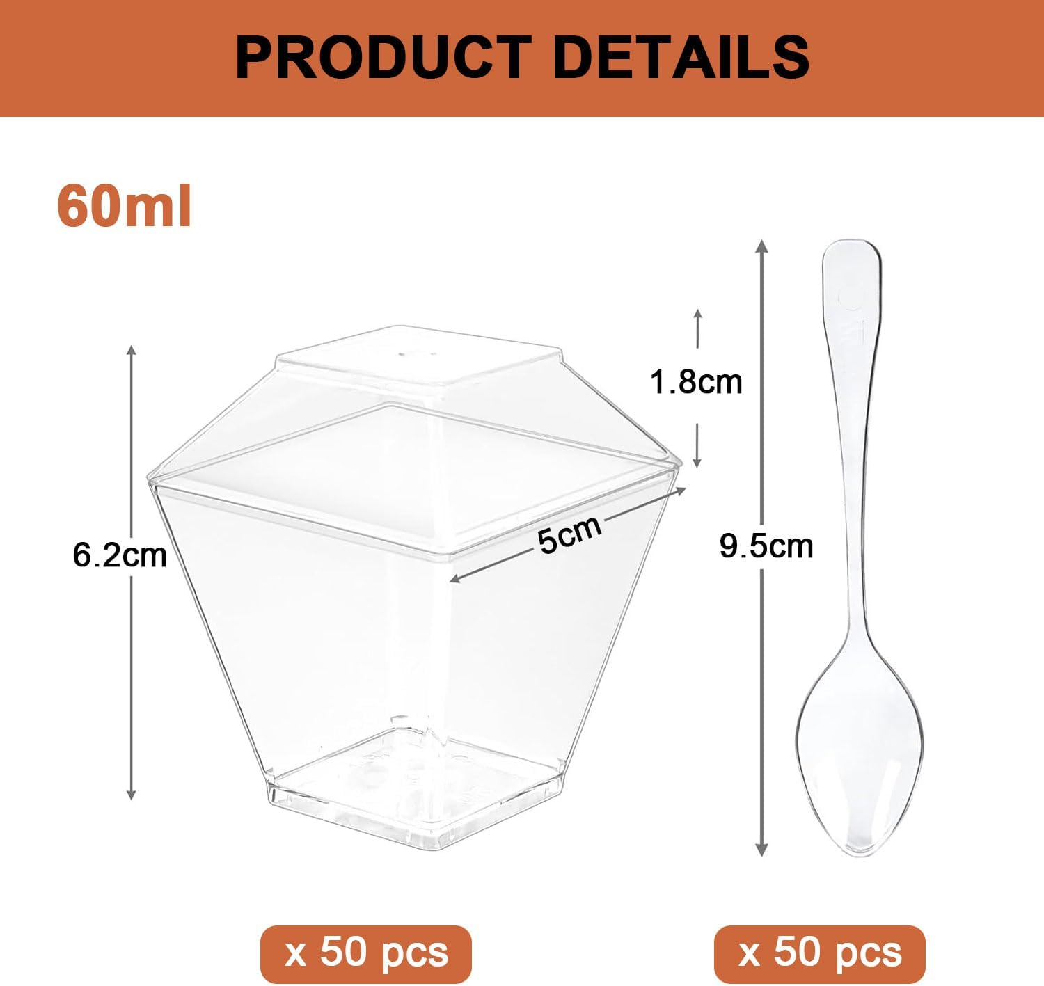 50 Pcs Dessert Cups, 200ml/7oz Clear Plastic Cups with Lids & Spoons, Small R... - Picture 4 of 13
