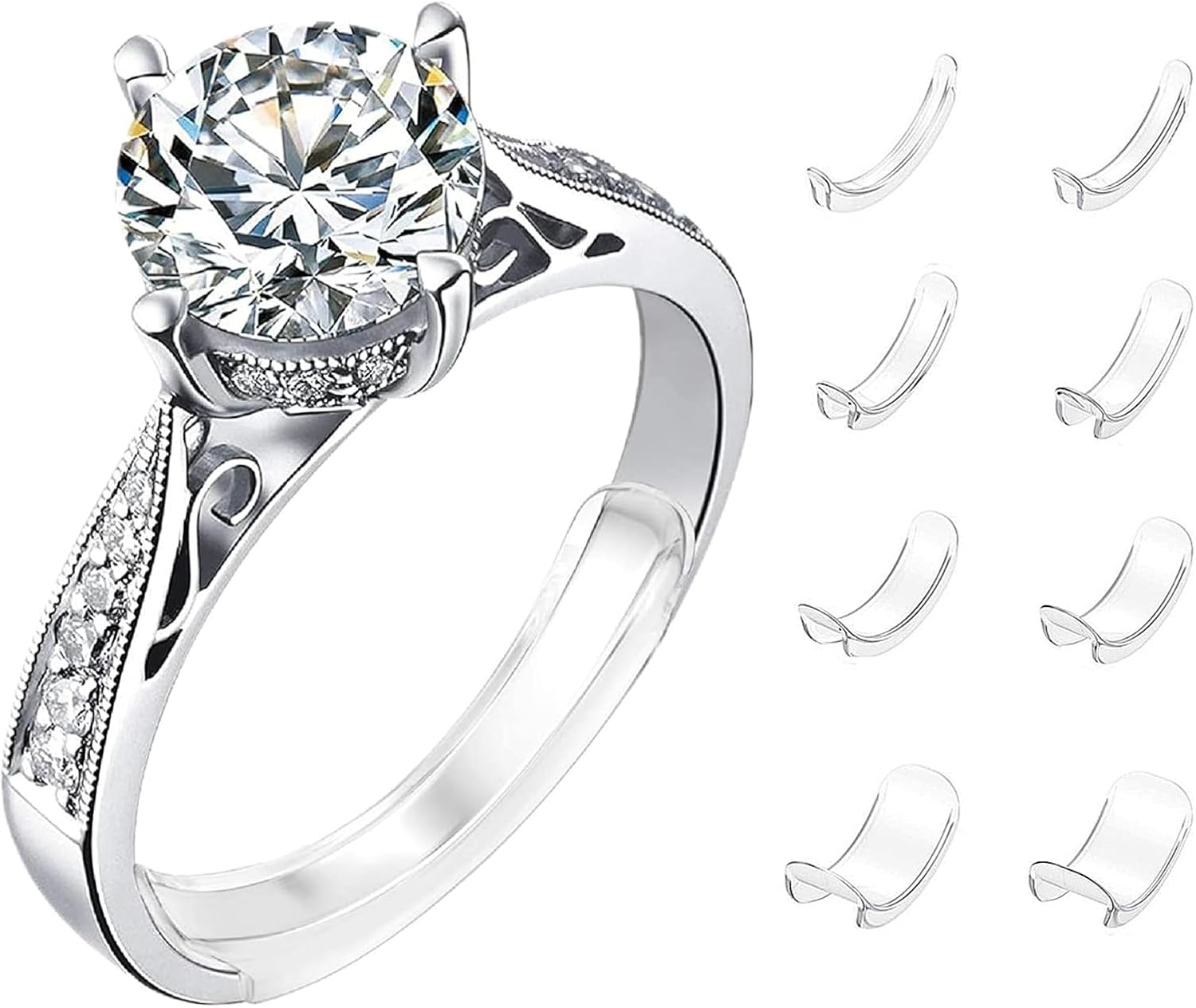 8 Stück Ring Verkleinerung Unsichtbar, Ringverkleinerer Unsichtbar, Ring Zu Groß Ringeinlage, Ringgrößenversteller, Ringeinlage Zum Verkleinern, Für Alle Ringe,Verschiedene Größen