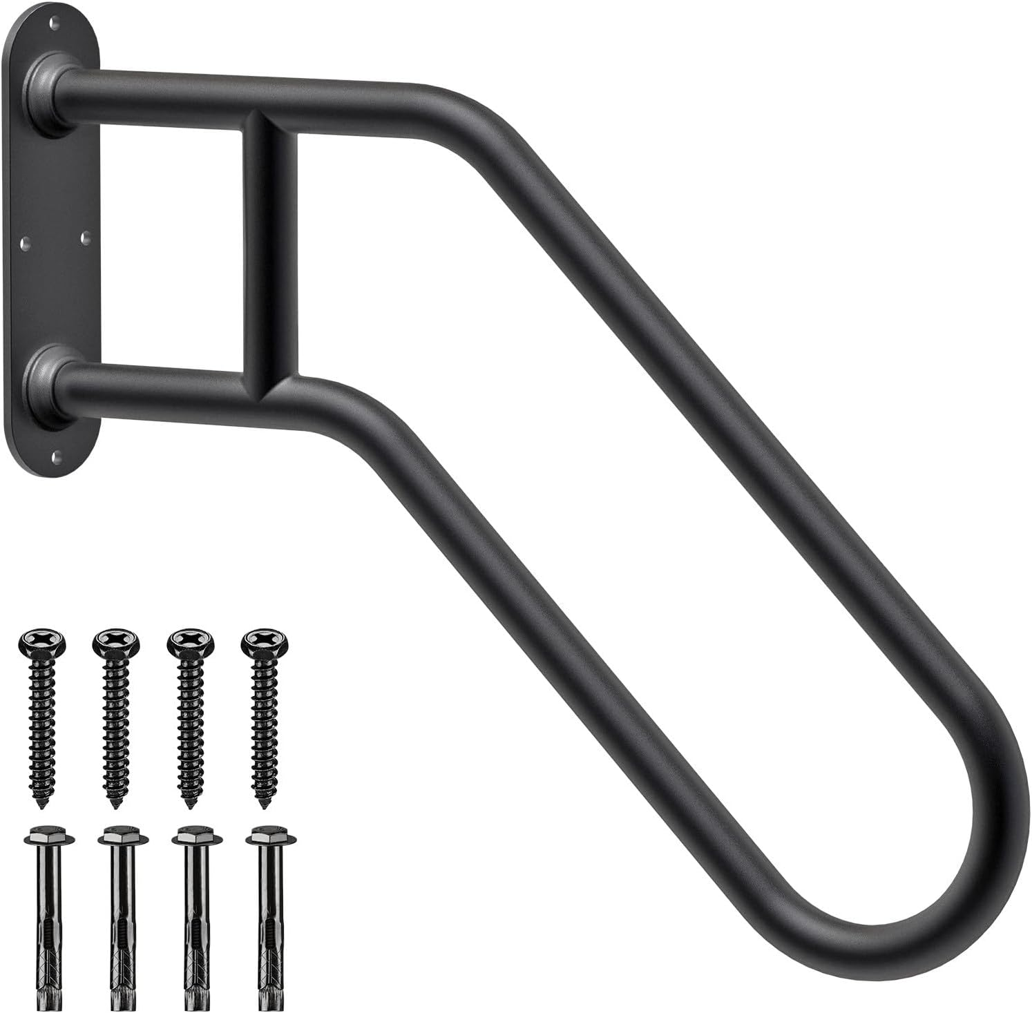 Heavy Duty Non-Slip Handrails for Outdoor 1-4 Step, Wall Mount Stair Hand Railing Grab Bars, U-Shape Safety Handle for Garage, Porch, Garden (Dia 1.3