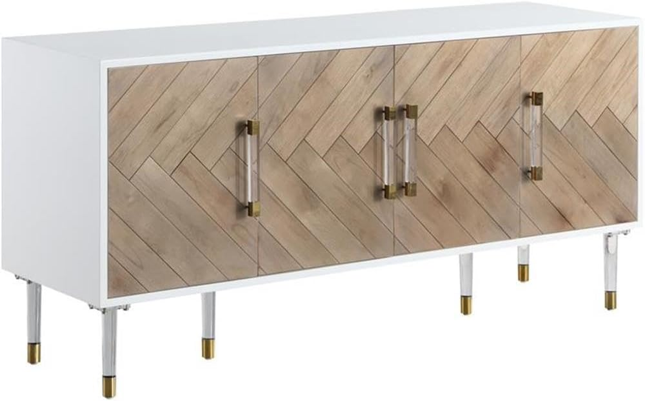 315 Jive Collection Modern | Contemporary White Lacquer Sideboard/Buffet with Gold Tipped Acrylic Legs, 64