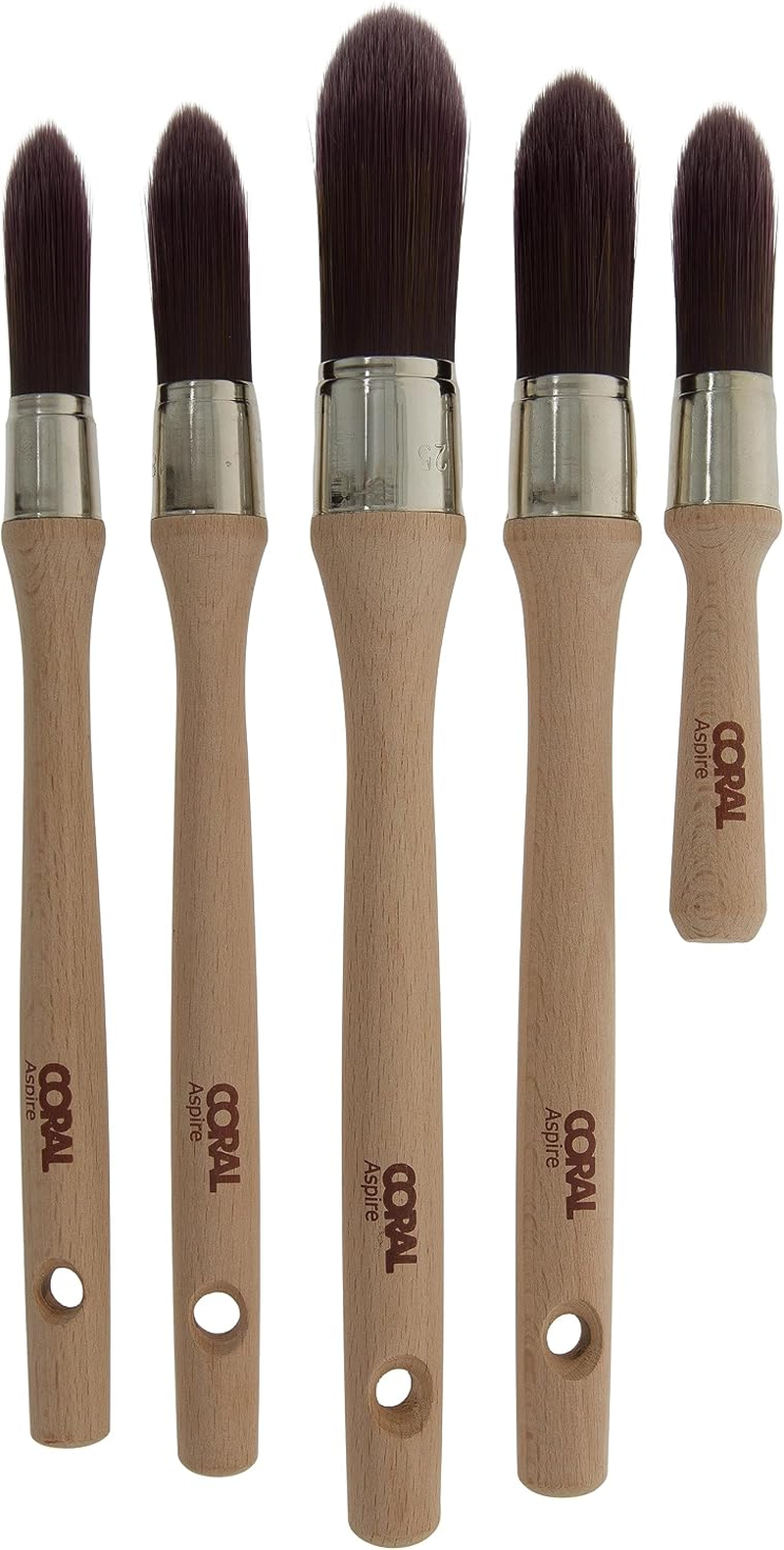 Coral 33719 Aspire 5 Piece round Sash Paint Brush Set Professional Firm Pointed for Fast Accurate Cutting-In Ultra-Smooth Finish with Trade Emulsion or Gloss FSC Wood 15, 18, 21, 25, 18MM Stubby