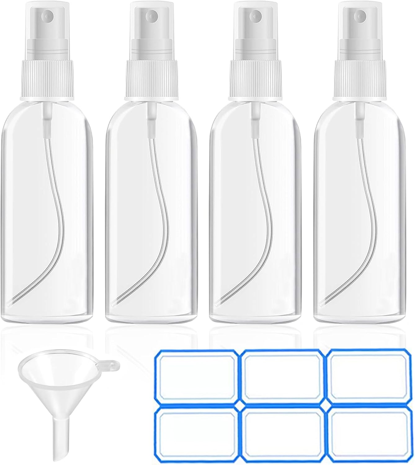 4 Pack 2 Oz (50Ml) Mini Spray Bottles Clear Travel Size Spray Bottles Leak Proof with Funnels and Labels