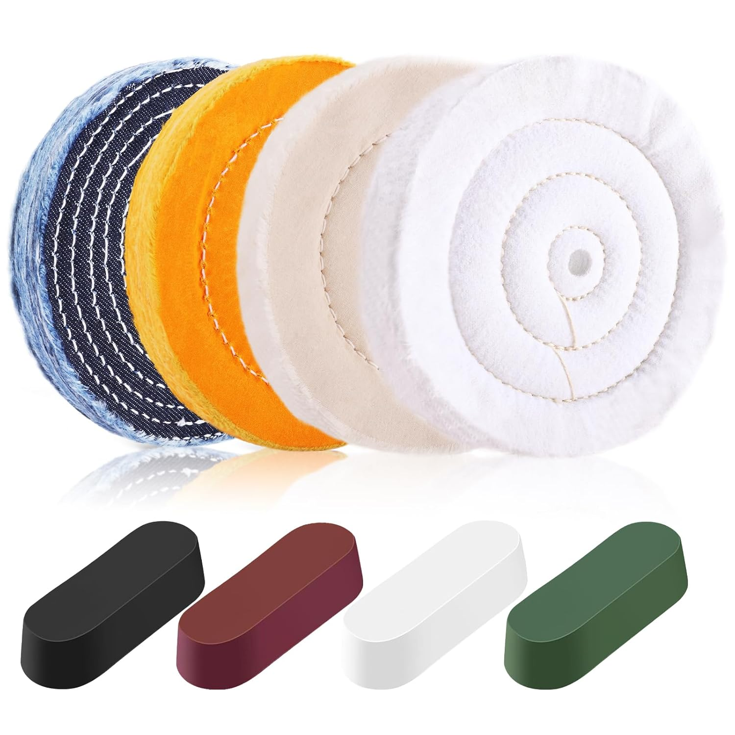 8PCS 6 Inch Buffing & Polishing Wheel Kit for Bench Grinder, 1/2