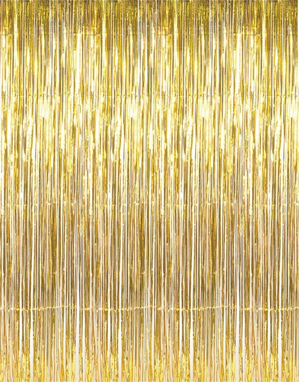 3.2 Ft X 9.8 Ft Metallic Tinsel Foil Fringe Curtains Party Photo Backdrop Party Streamers for Birthday,Graduation,New Year Eve Decorations Wedding Decor (1 Pack, Gold)