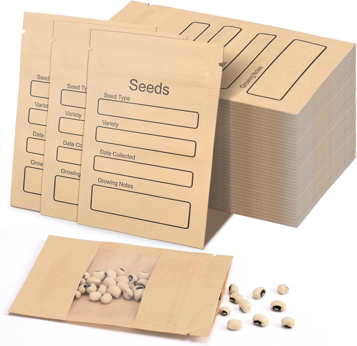 100 Pack Small Resealable Seed Envelopes with Clear Window, 3.15 X 4.72 Inch 