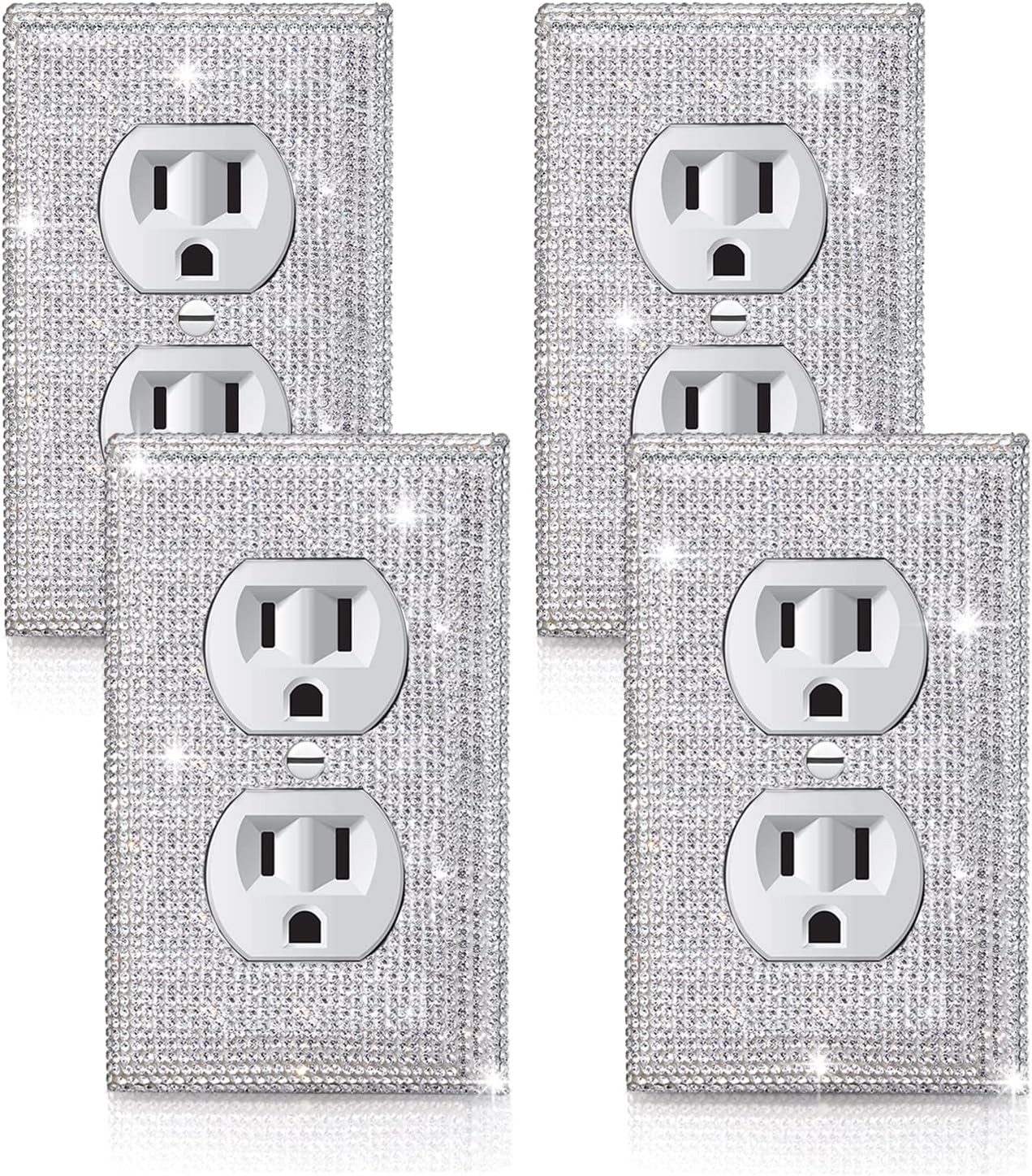 4 Pcs Outlet Covers Shiny Silver Rhinestones Wall Plate 1 Gang Toggle Light Switch Cover Decorative Durable Switch Covers