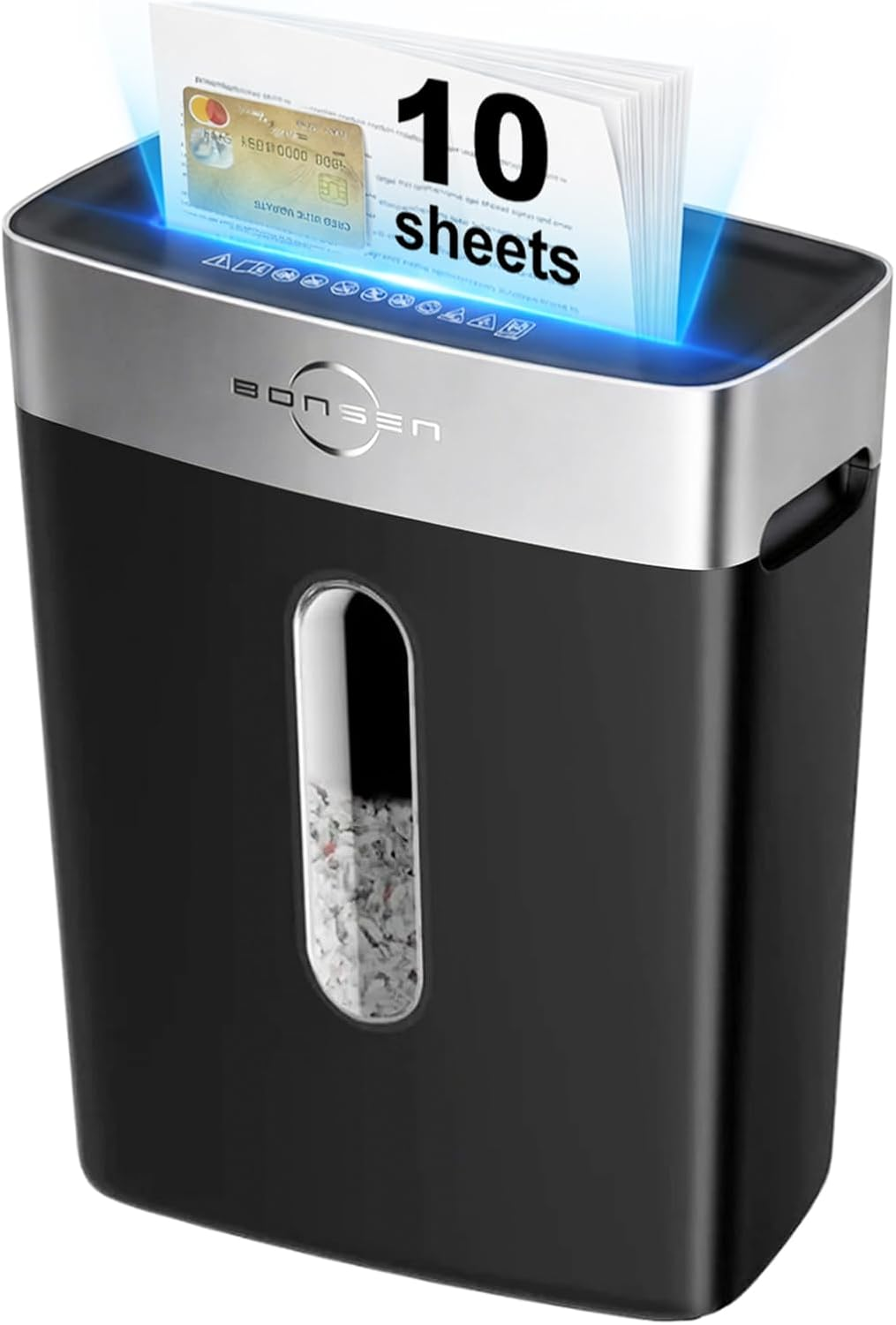 BONSEN Paper Shredder for Home Office Heavy Duty, 10-Sheet Cross Cut Shredder, P-4 High Security, Jam Proof, Quiet Credit Card Shredder with Large 4 Gallon Pullout Bin
