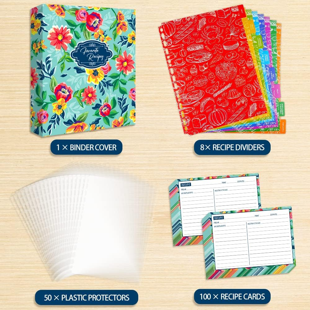 Recipe Binder, 8.5 x 11 inch 3 Ring Recipe Binder Kit with 50 Plastic Sleeves... - Picture 6 of 14