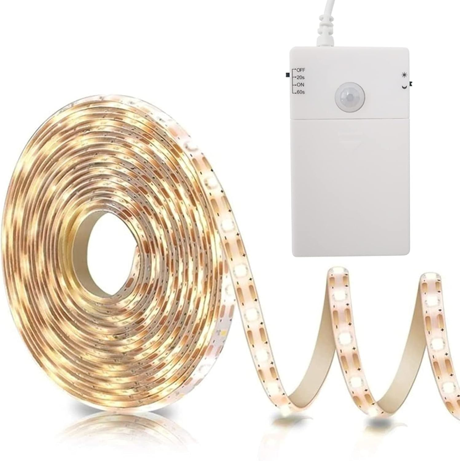 Battery Operated Motion Sensor Cabinet Strip Lights, 9.8Ft 90 LED under Cabinet Lights, Motion & Night Sensor Safe Tape Light for Stairs Wardrobe Kitchen (Warm White)