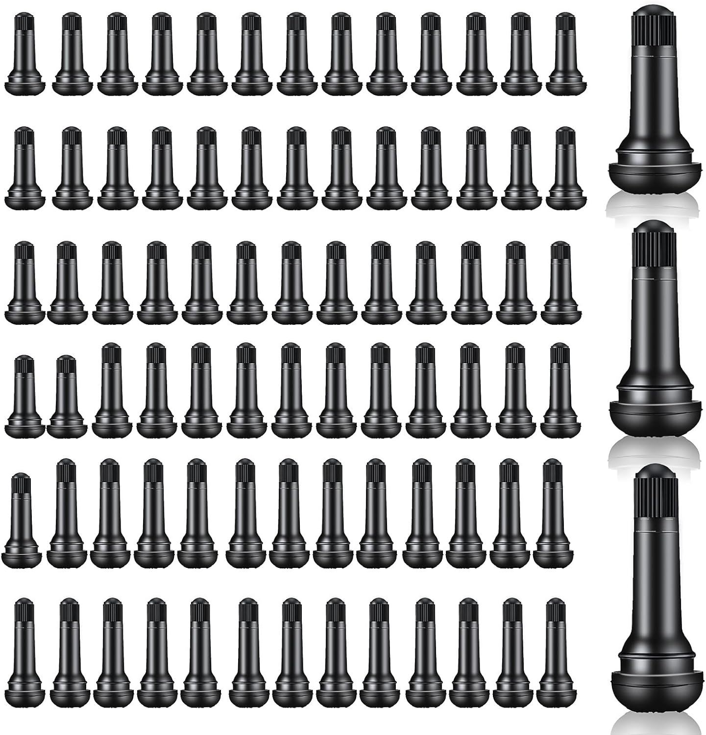 100Pcs TR412 TR413 TR414 Tire Valve Stems Rubber Snap-in Short Black Tire Valve Stem, Tubeless Rubber Snap-in Black Standard Length Replacement for Car Rim Holes (0.45 Inch Diamention)