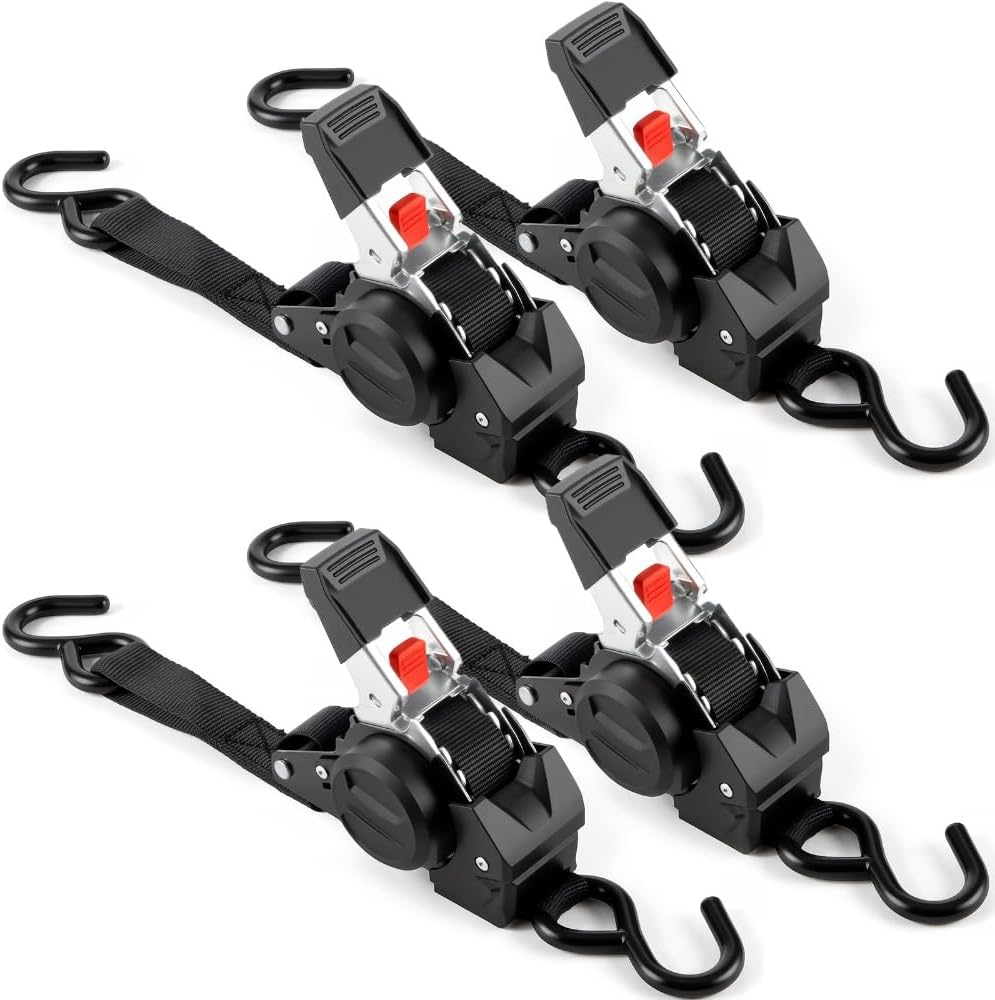 2.5Cm X 3M Retractable Ratchet Straps Black 4 Pack