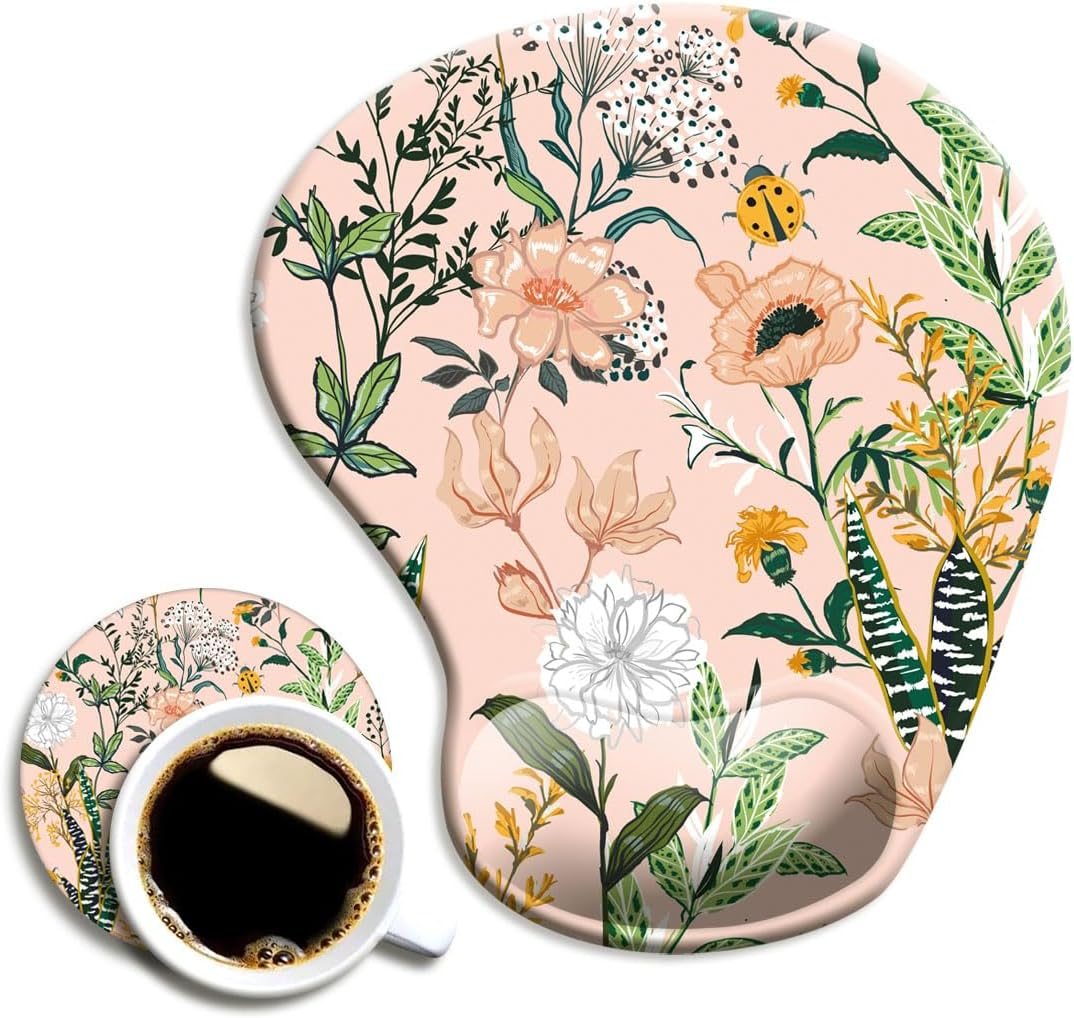 Ergonomic Mouse Pad with Wrist Support,Mouse Pads with Non-Slip PU Base for Home Office Working Studying Easy Typing & Pain Relief Pink