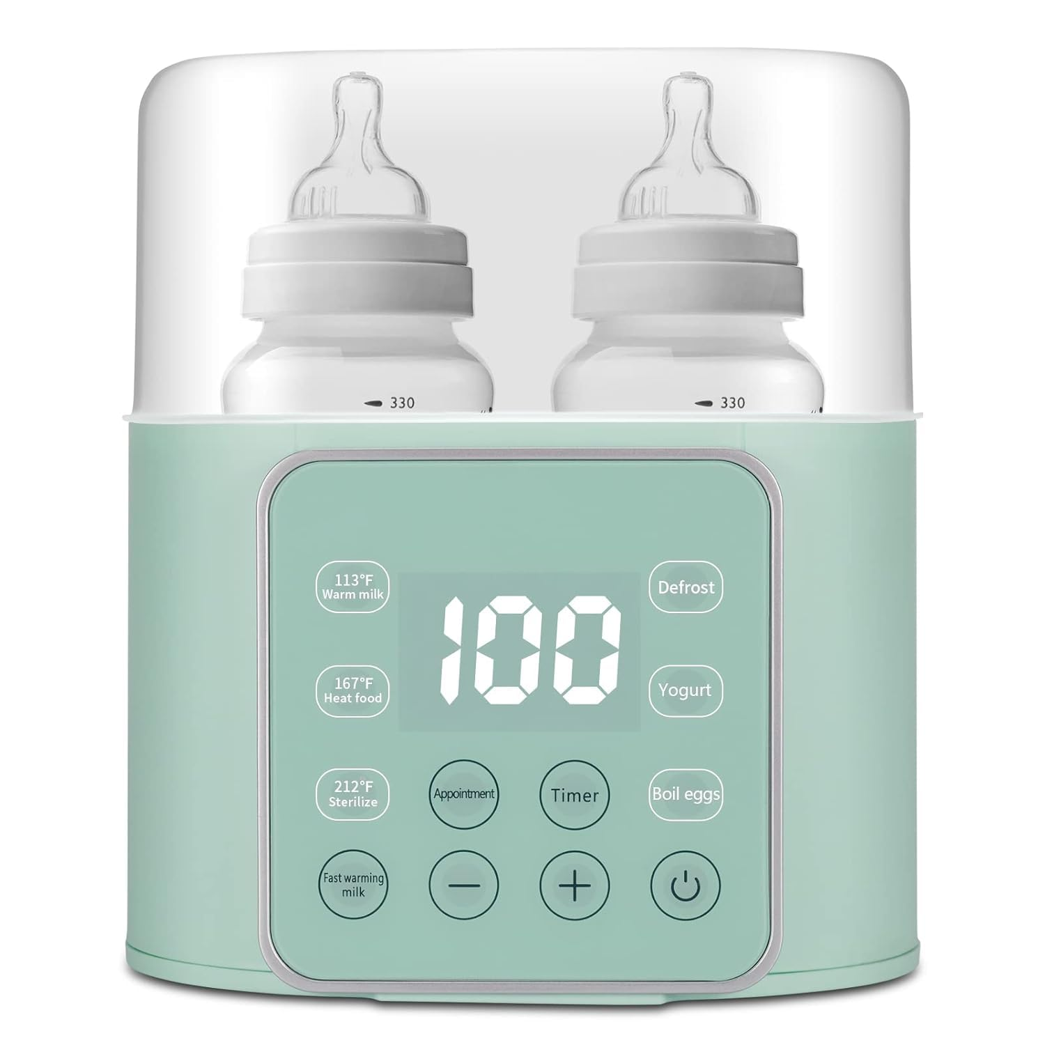 Baby Bottle Warmer 9-In-1 Multifuntion Breast Milk Warmer, Fast Baby Food Heater and Defrost Warmer with Timer for Twins, LCD Display Accurate Temperature Adjustment, 24H Constant Mode-Green