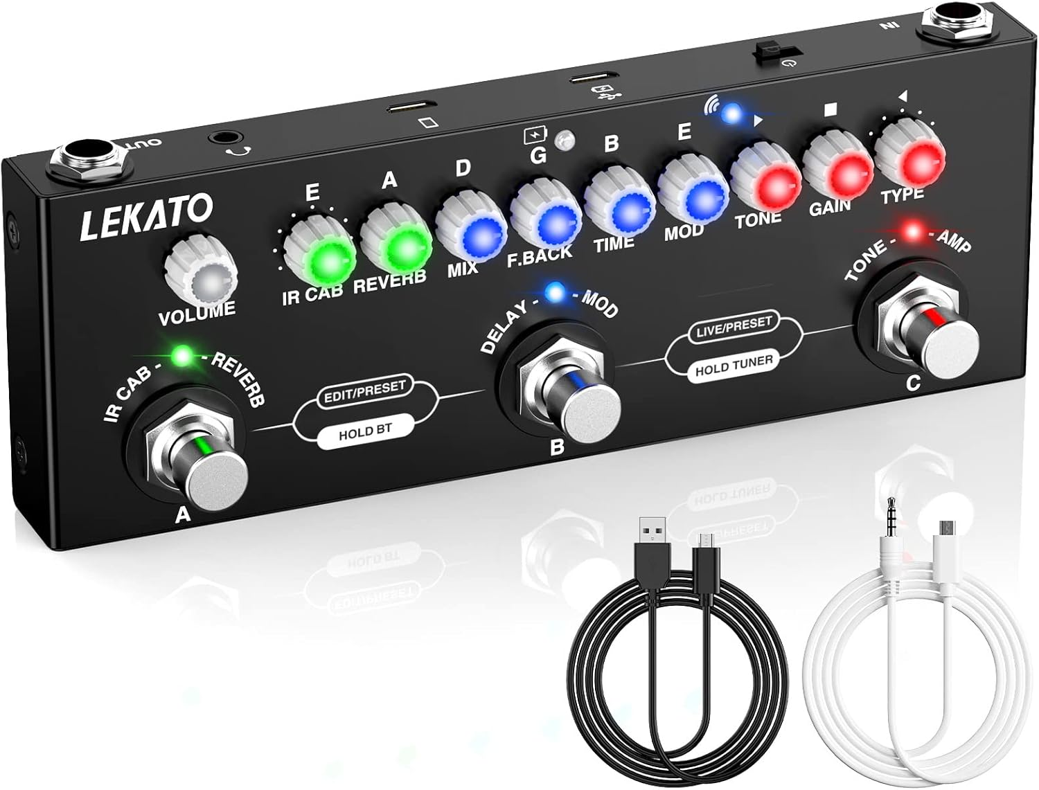 Multi Effects Guitar Pedal, with IR Loading 9 AMP Models, Delay Reverb Distortion Overdrive Pedal, Rechargable Electric Guitar Effects Multi Pedal Support Recording,Bluetooth 5.0