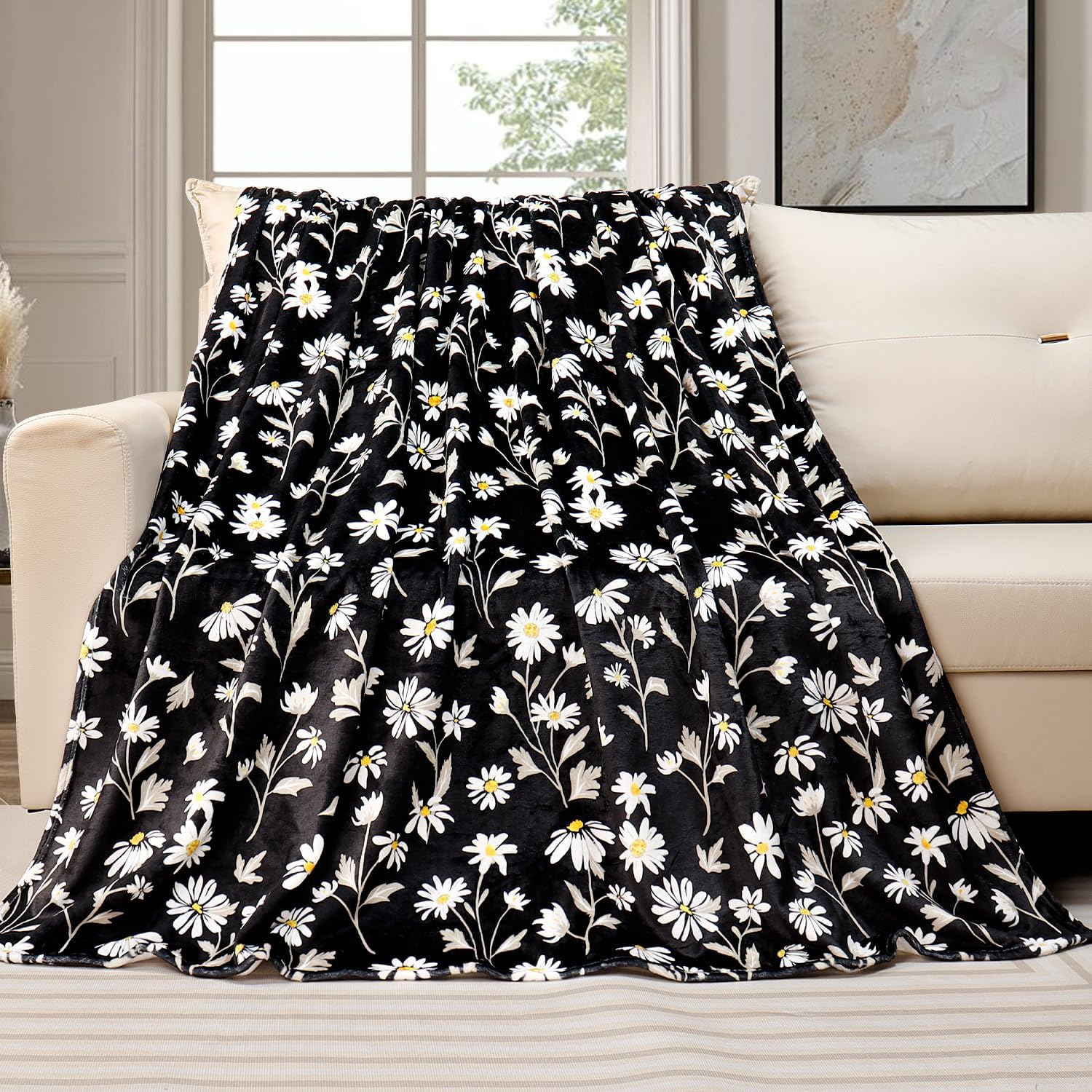 Daisy Flowers Throw Blanket Wildflowers Floral Blanket Super Soft Flannel Fleece Blankets Lightweight Fluffy Plush Bed Blanket for Bedding Sofa and Travel 50