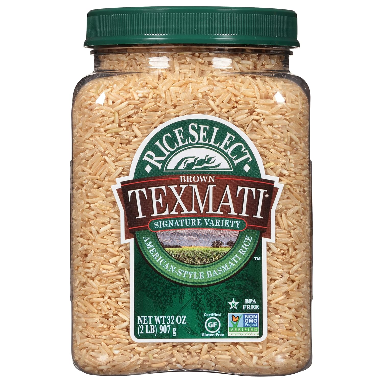 Riceselect Texmati Brown Rice, Whole-Grain Basmati Rice, Premium Gluten-Free Rice, Non-Gmo, Star-K Kosher, 32-Ounce Jar
