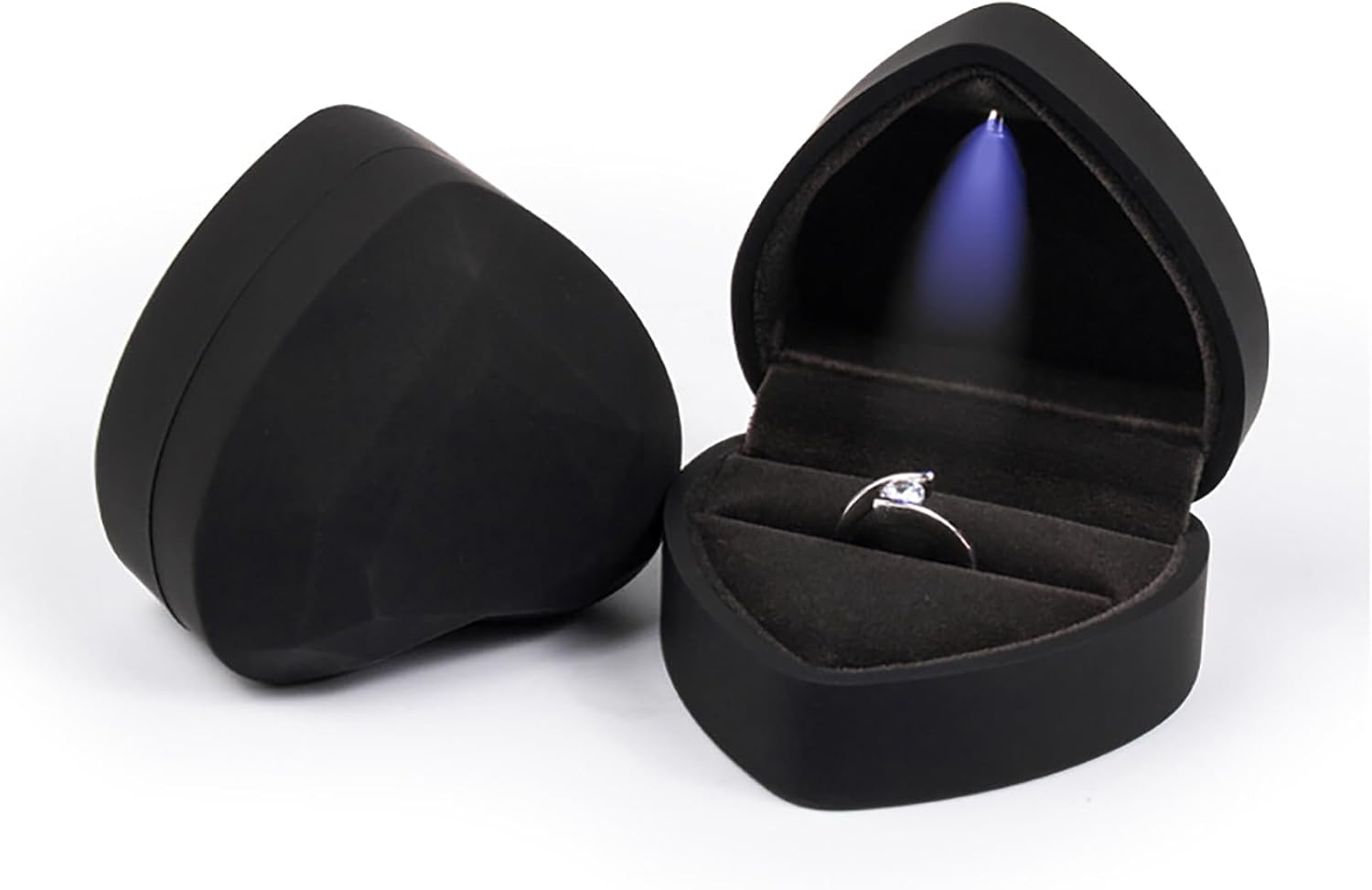 caja para anillo de compromiso cajita anillos con luz led PU cuero Negro unico