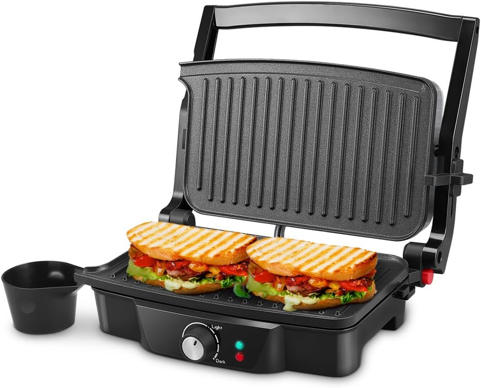 Panini Maker, 2 Slice Panini Press Grill, Electric Sandwich Maker Non-Stick Coated Plates, Opens 180 Degrees for Cooking Breakfast Snacks