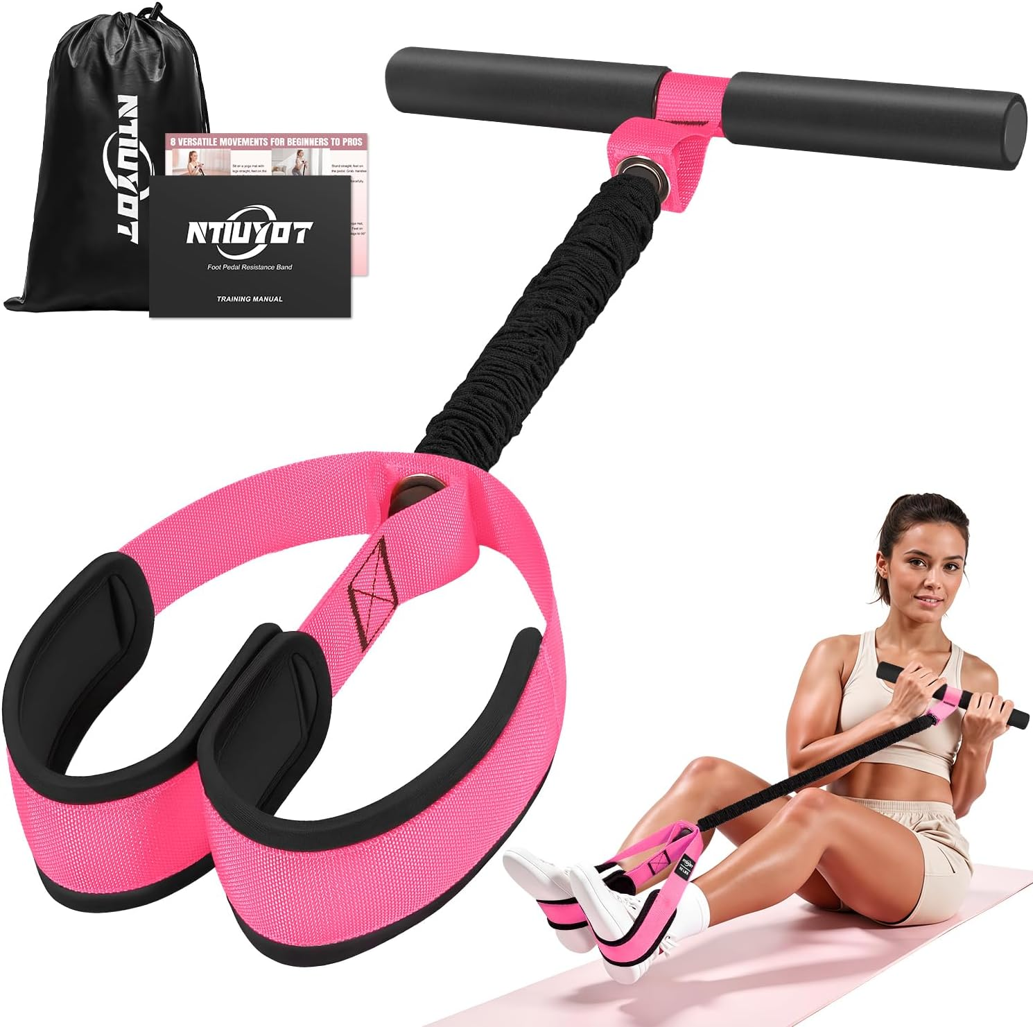 Upgraded Durable Pedal Resistance Band with Handle, Thickened Latex Tubes and Soft Foam Fabric Foot Pedal, Sit up Exercise Equipment for Abdomen, Waist, Arm, Core/Abs, Leg, Physical Therapy