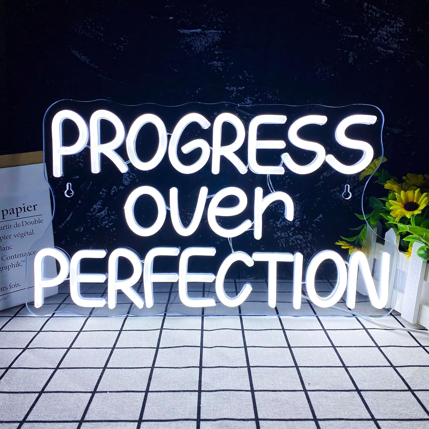 Progress over Perfection Neon Sign,Dimmable Classroom Positive Neon Light, USB Neon Light for Motivational Classroom Decor Positive Affirmation Mental Health Man Cave Office Wall Decor(15.7 * 9 In)