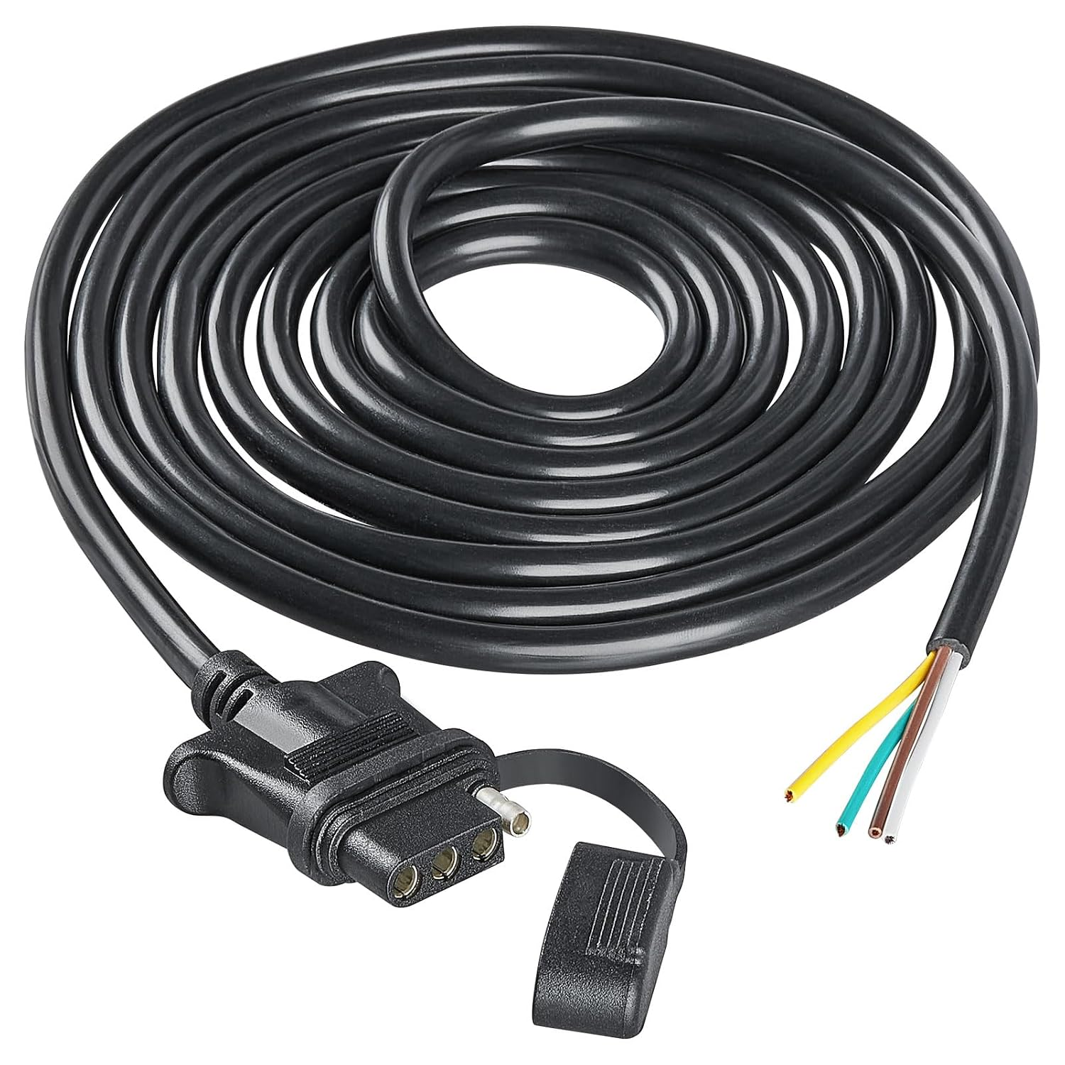 Vehicle-Side 4 Pin Trailer Wire Connector 10 Feet Heavy Duty 18AWG 4 Way Flat Female Trailer Wiring Harness Towing Replacement 4 Prong Trailer Light Plug Copper Jacket Cable Color-Coded 4-Wire