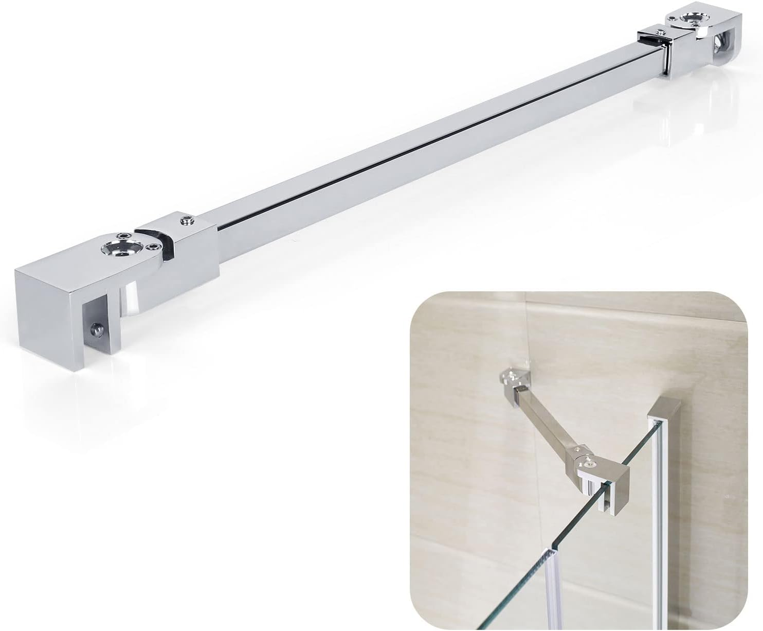 40Cm Stainless Steel Shower Glass Support Bar, Shower Screen Bracket for 8Mm-12Mm Thick Glasses, Frameless Shower Door Panel Holder for Wetroom Shower Enclosures, Wall-To-Glass Support Bar