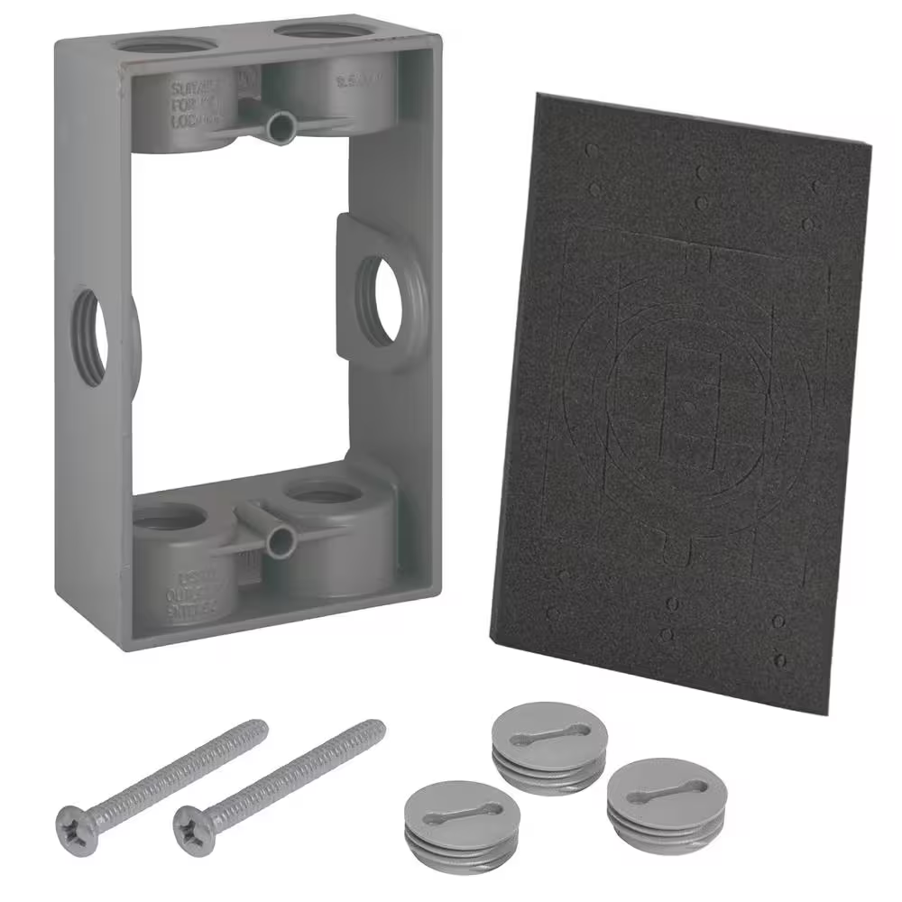 1-Gang Metal Weatherproof Electrical Outlet Box Extension Ring with (6) 1/2 Inch Holes, Gray