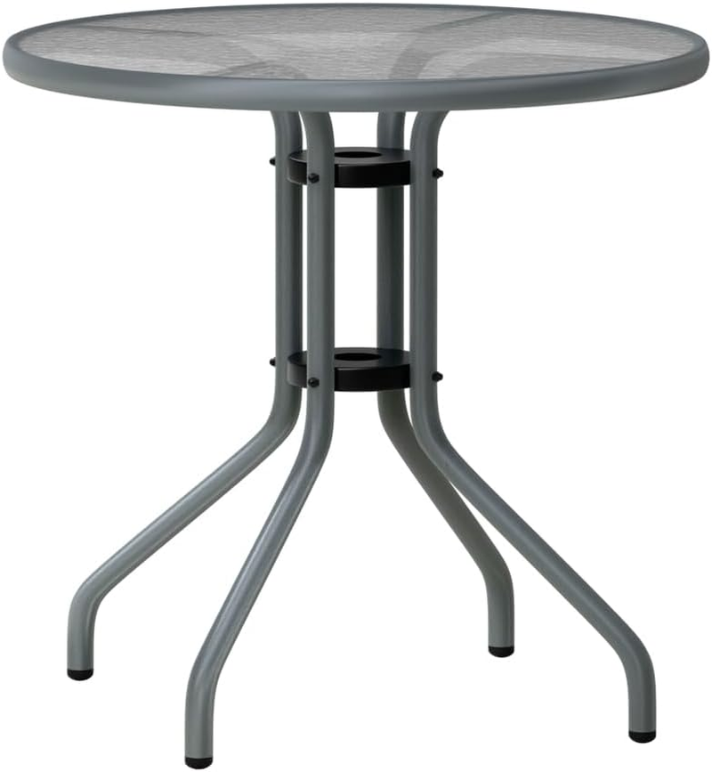 round Patio Bistro Coffee Table, Dia.60Cm, 70Cm(H), Tempered Glass Top, Outdoor Garden Furniture, Bar Side End Dining Table, Lounge Conversation Set, Balcony, Living Room, Backyard, Grey
