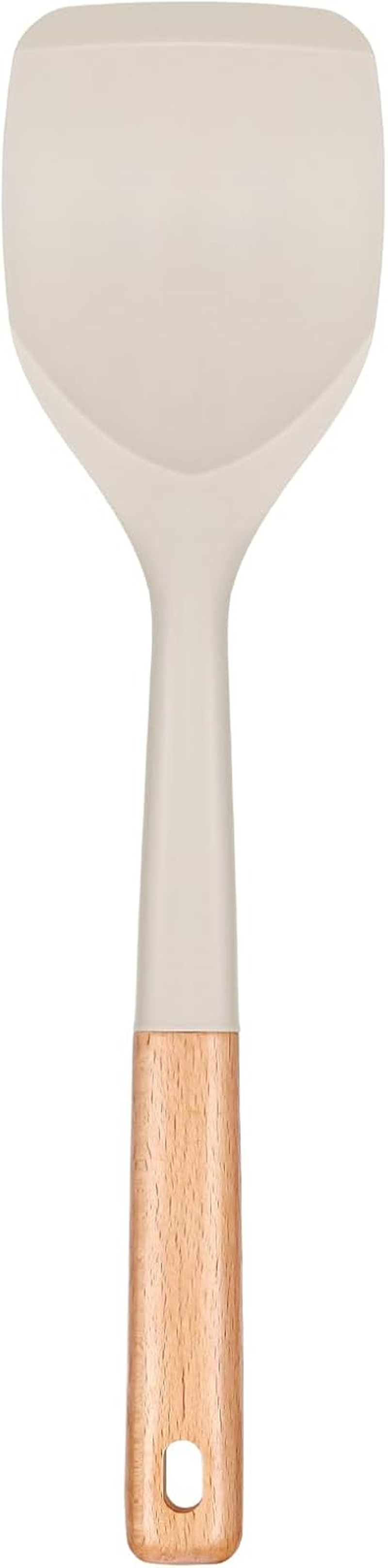 Nonstick Silicone Spatula, Non Scratch Flexible Edge for Pans, Slip Resistant Comfortable Wooden Handle, Heat Resistant Bpa-Free Kitchen Spatulas for Cooking, 13.2 Inch, Khaki