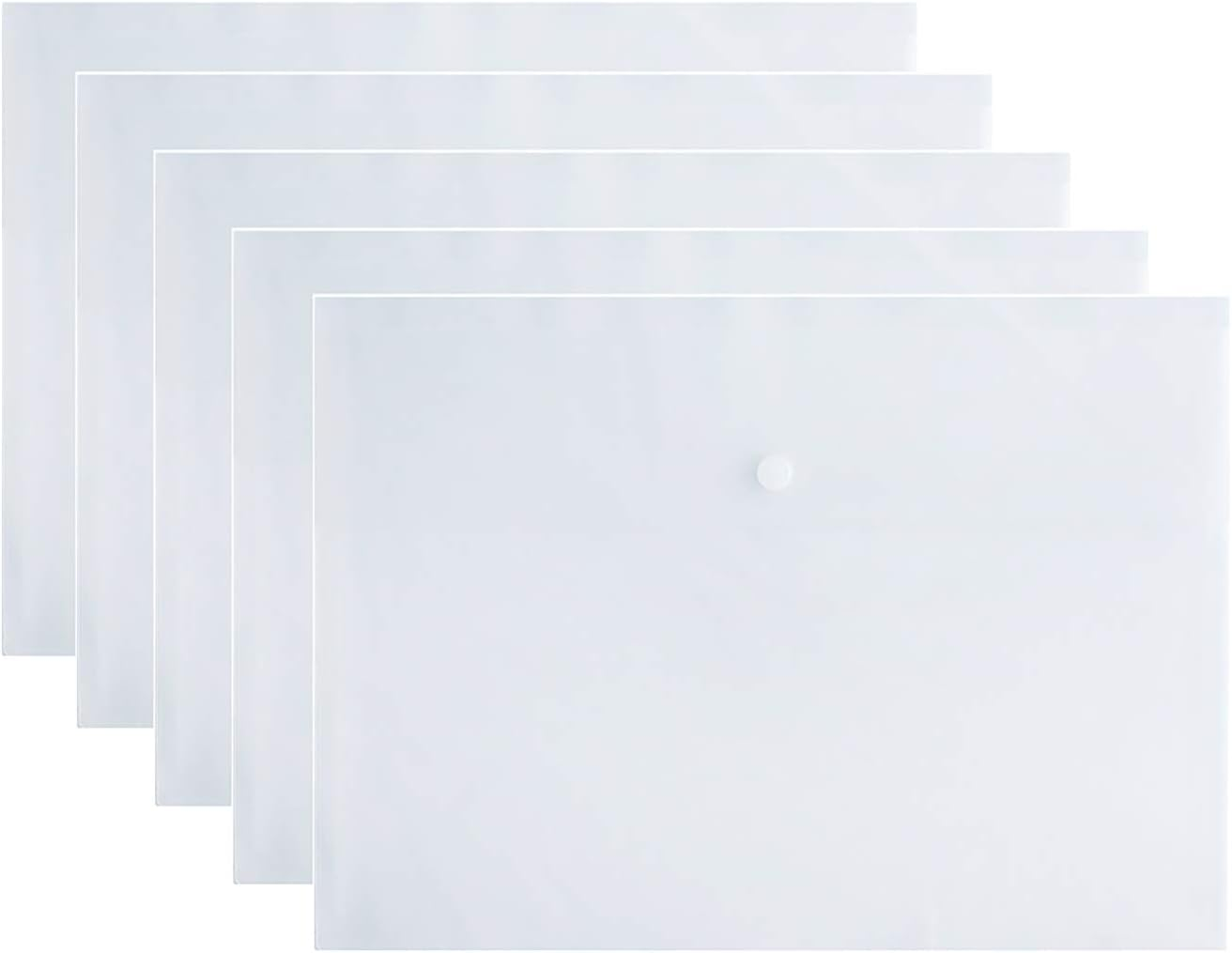 Poly File Folder Pockets File Jacket Plastic Envelope Flat Document Letter Organizer with Snap Button Closure A4 Letter Size (Pack of 5, Translucent)