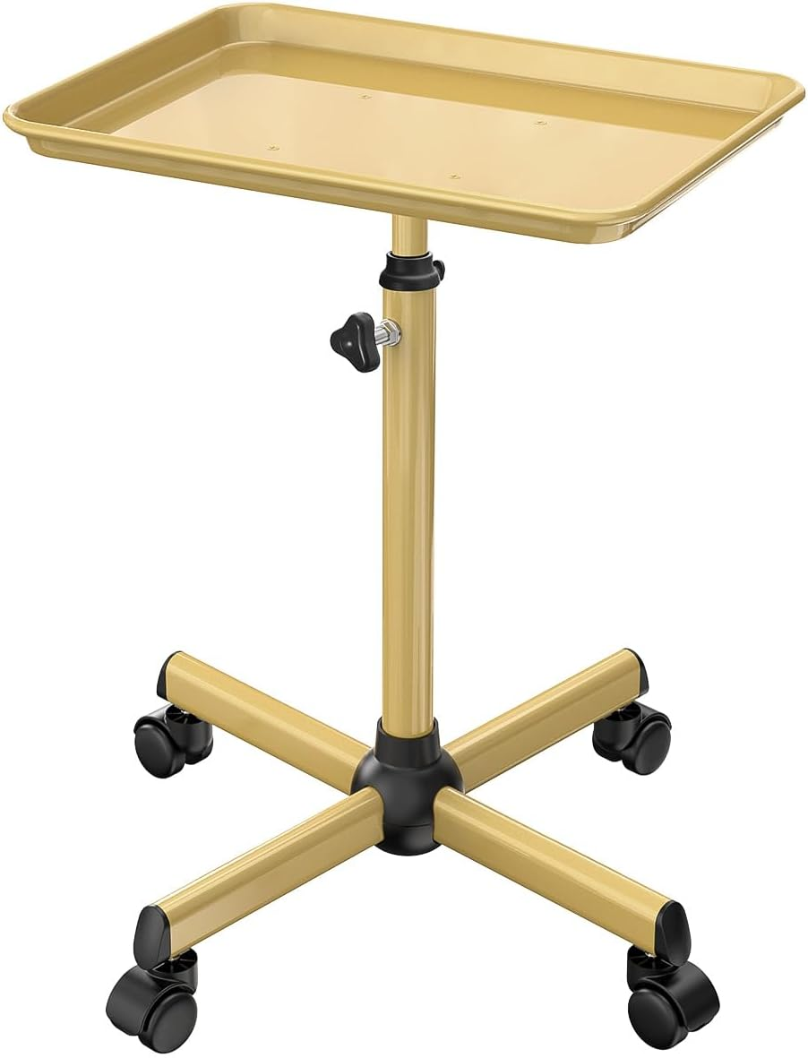 Salon Tray Cart Tattoo Tray Rolling Cart, Service Rolling Tray, Height Adjustable Styling Tray, Storage Tray Trolley for Beauty Salon Clinic Spa (Champagne Gold)