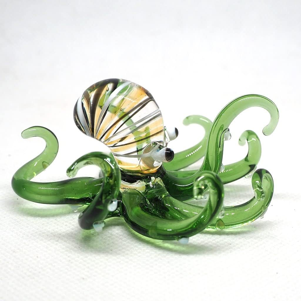 ZOOCRAFT Sea Octopus Glass Figurine Ornament Decor Gift Miniature Hand Blown Green Coastal Style Home Collectible