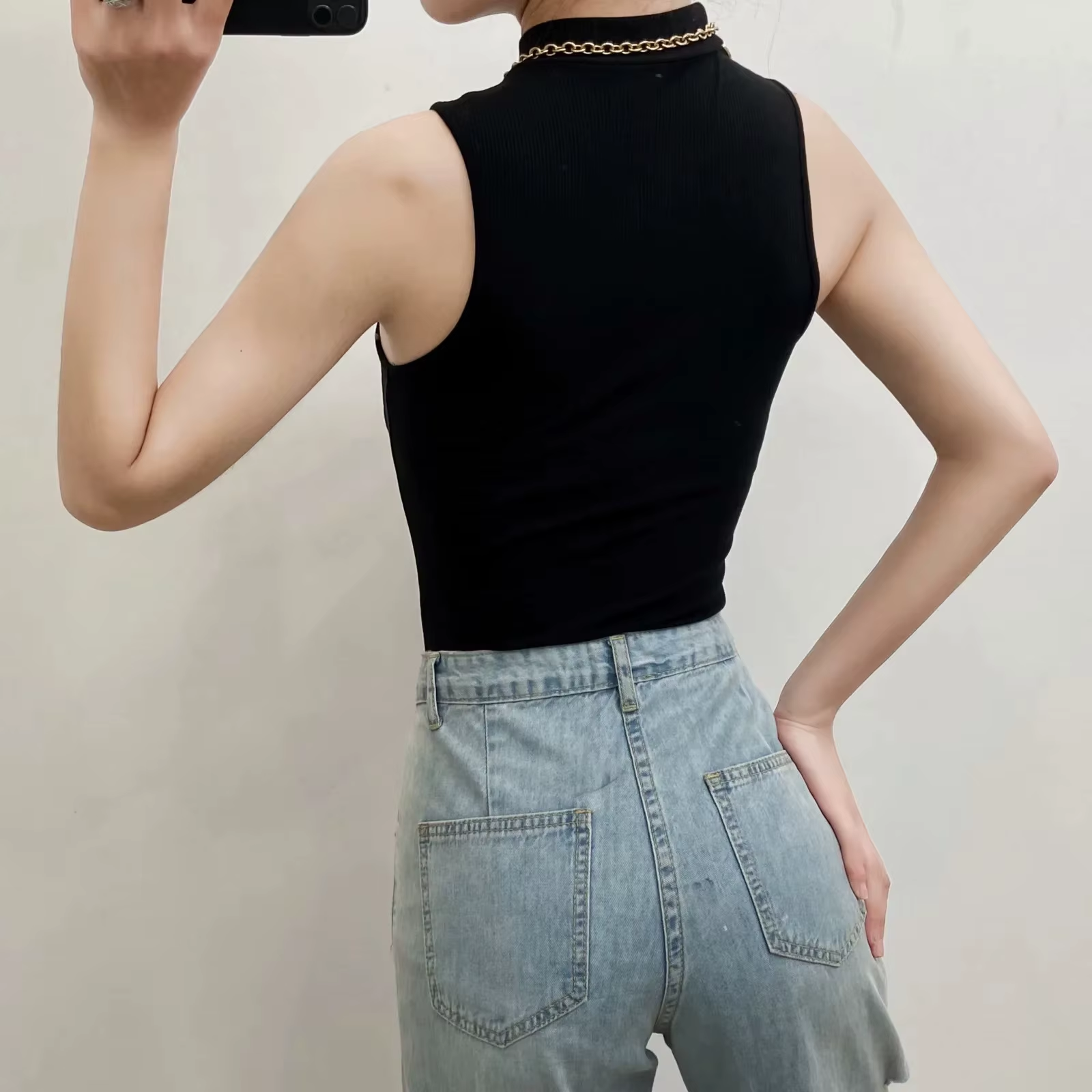 Pit Cotton Sleeveless Half High Neck Bodysuit Summer Formal One-Piece T-Shirt with Leggings Skinny Fit and Solid Color