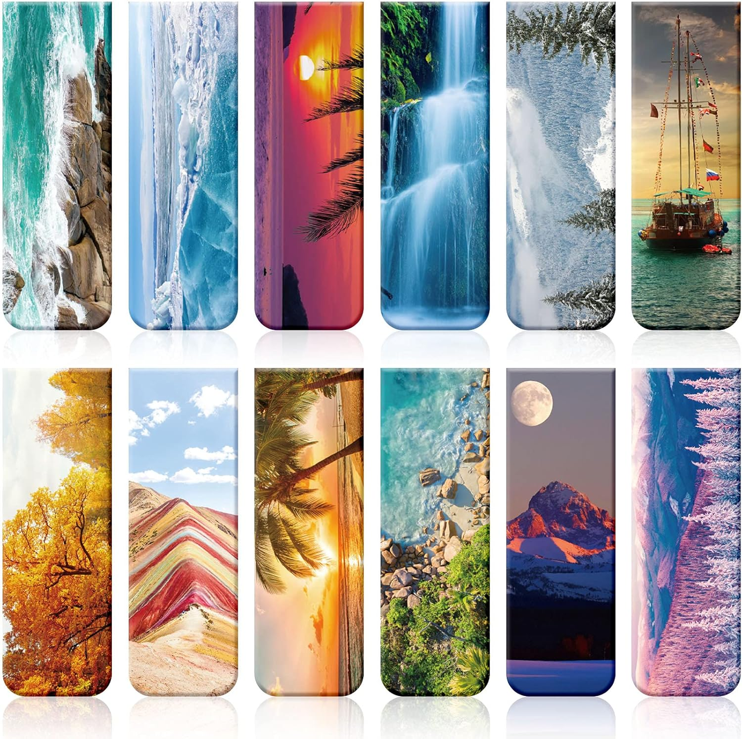 Tenare 12 Pcs Magnetic Bookmarks Magnet Page Markers Assorted Landscape Book 