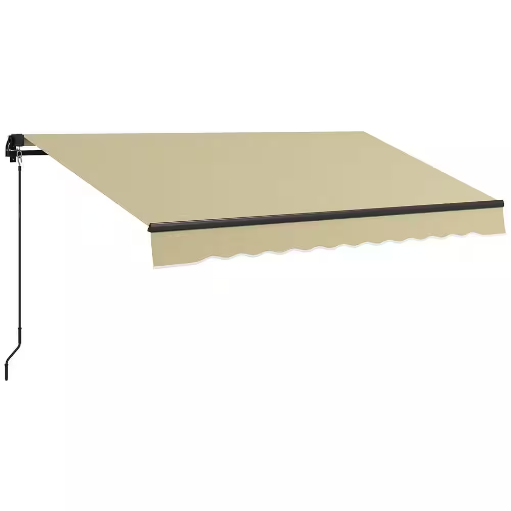 Retractable Awning 8.1 Ft. X 9.6 Ft. Beige Patio Awning Sunshade Shelter with Manual Crank Handle