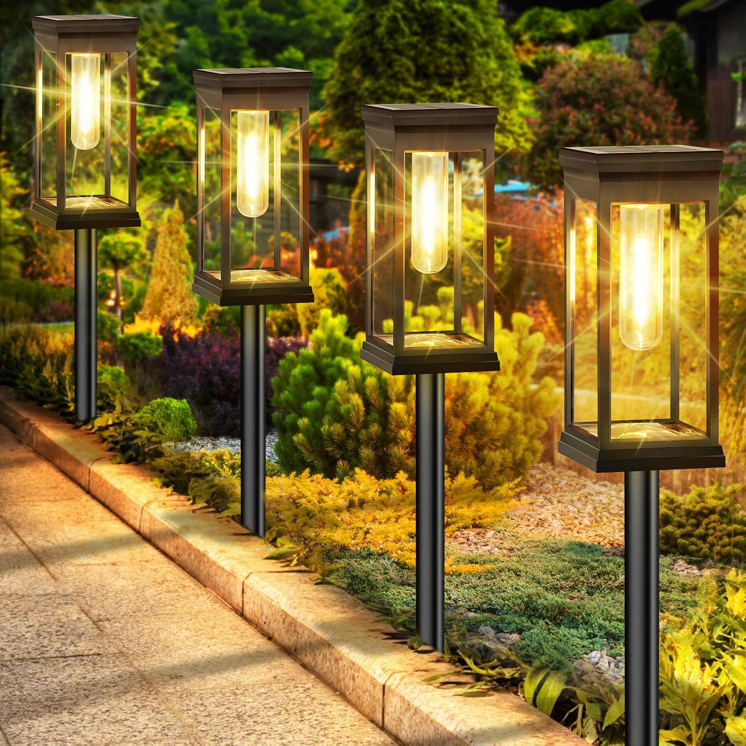 Solar Pathway Lights Outdoor – 2-Pack Mesh Lantern Design, Waterproof, Dusk-to-Dawn Auto On/Off, Warm LED For Garden Yard Walkway