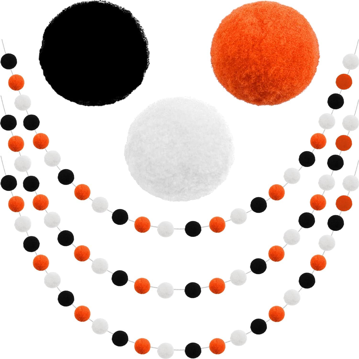 Halloween Decorations Garland 3Pk Fall Orange Black Felt Ball Pom Pom Garland, Cute Hanging Halloween Party Decorations Indoor Tree Home Room Decor, Thanksgiving Wedding Birthday Party Supplies