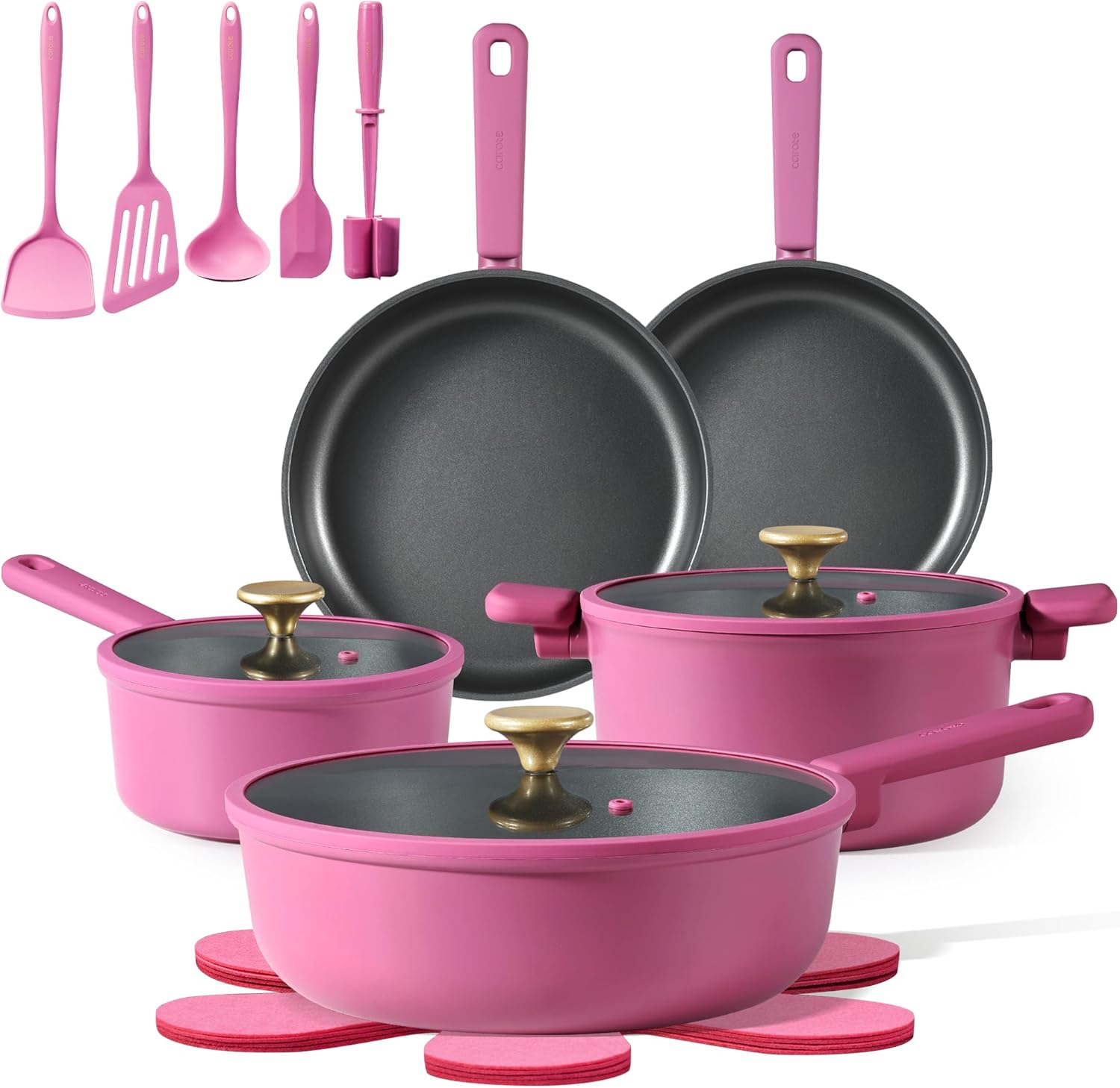 Non Stick Pots and Pans Set, Cookware Sets Nonstick, Kitchen Cooking Set with Stay-Cool Handles,With Silicone Tools and Pot Protectors,17 Piece