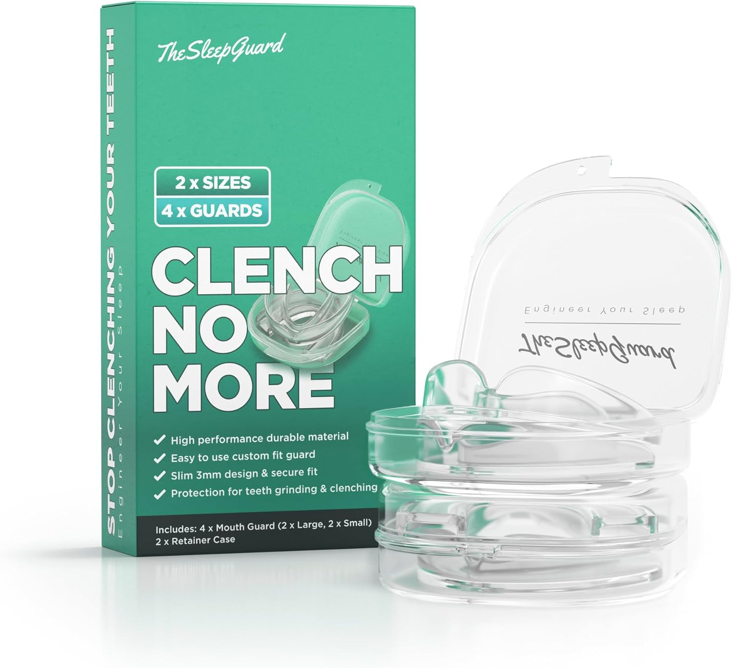 Mouth Guard for Clenching Teeth at Night [Pack of 4, Small & Large Sizes] – Custom Night Guards for Teeth Grinding – Nighttime Protection during Sleep for Men and Women