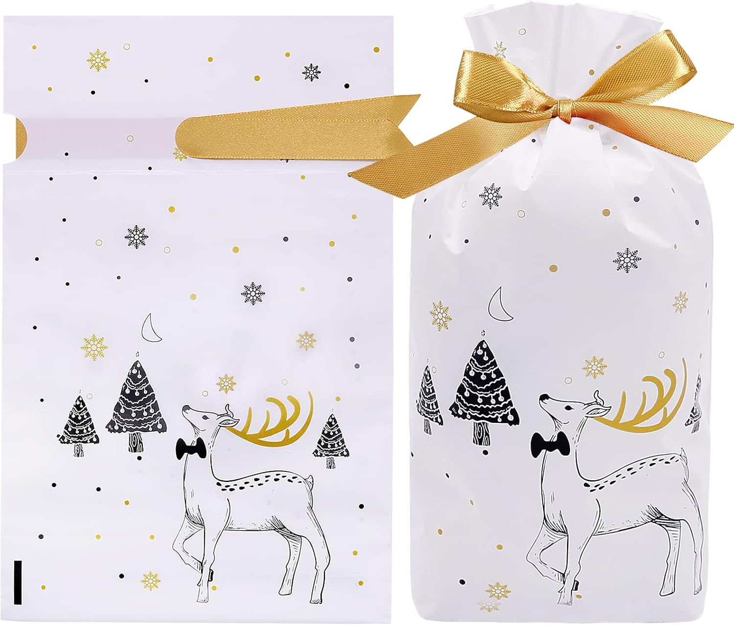 50pcs Christmas Treat Bags, 5.8x9x2.4 inch Drawstring Gift Bags Candy Bags Party Favor Bags for Goodies Cookies