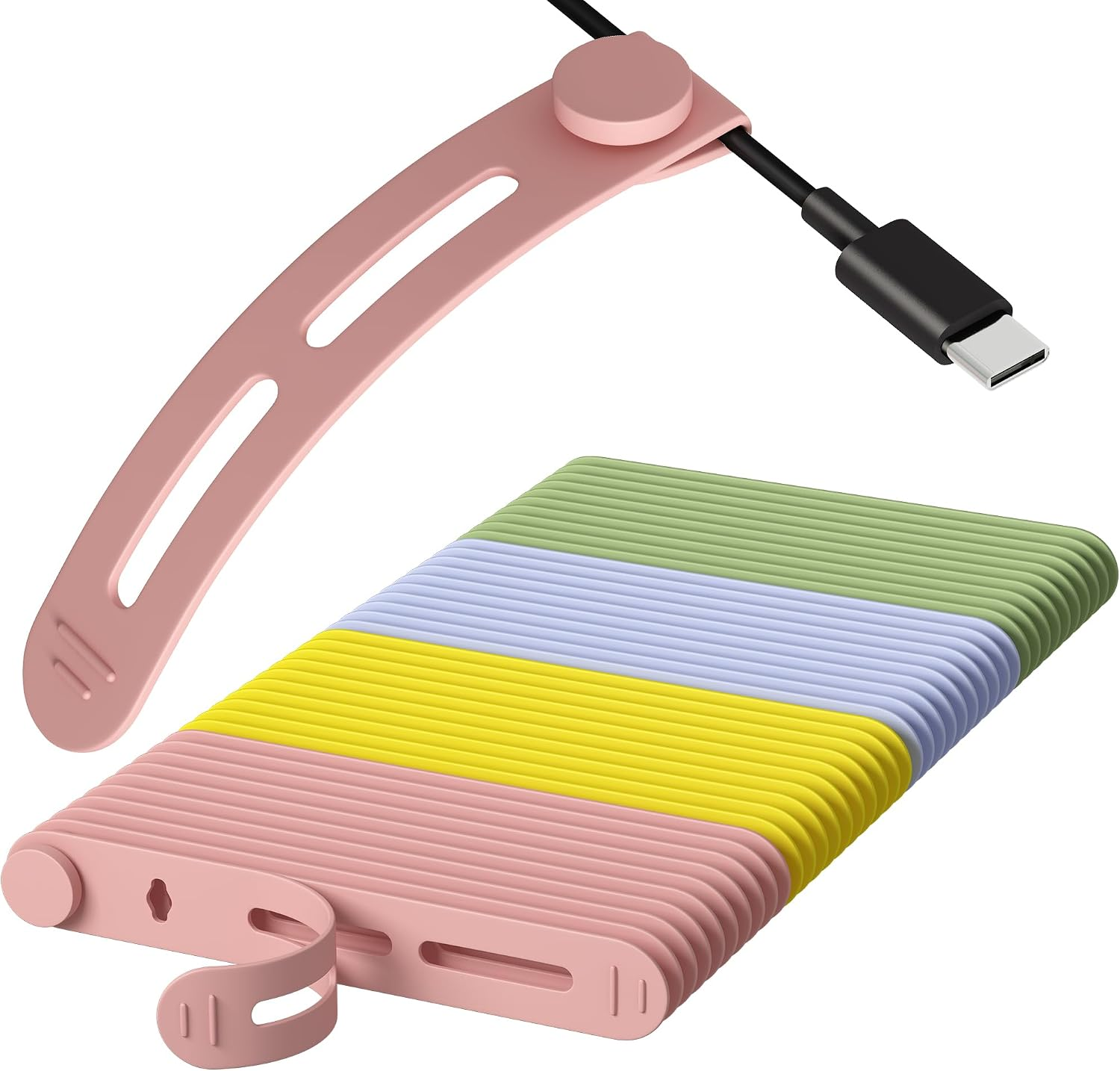 40Pcs Reusable Cable Ties, Adjustable Silicone Cord Organizer Small Zip Ties for Charging Cords Earphone Computer Wire, Office Desk Cable Management Travel Accessories(4 Colors)