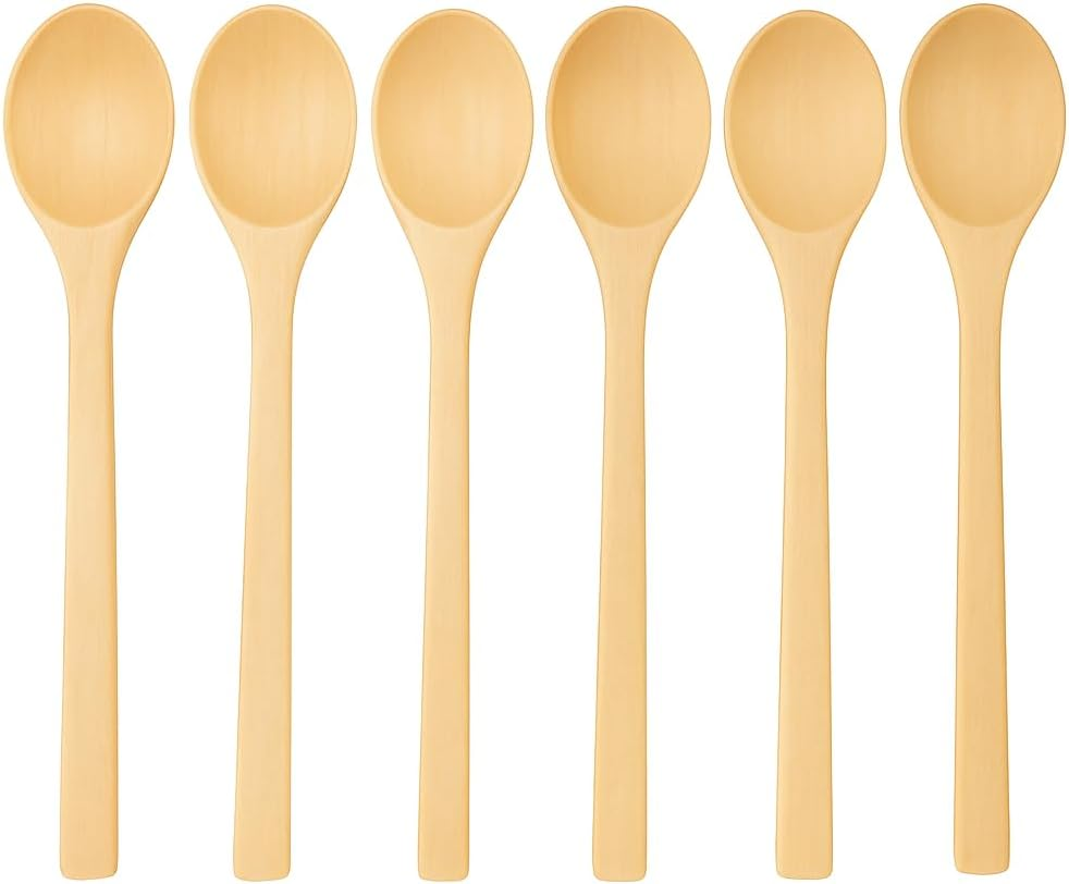 6Pcs 23.5 Cm Long Wooden Spoons for Cooking and Baking, Set of 6 Beechwood Mixing Utensils, Reusable Wooden Kitchen Spoons for Stirring, Non-Stick Safe, Natural Wooden Craft Spoons for DIY or Gifting