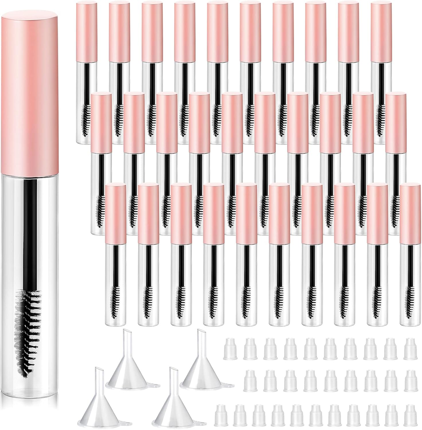 30 Pack 10 Ml Empty Mascara Tubes with Brush Wand Refillable Eyelash Cream Container Bottle with Funnels Leak Stoppers for Castor Oil/Eyebrow Growth Serum/Coconut Oil DIY Cosmetics(Pink)