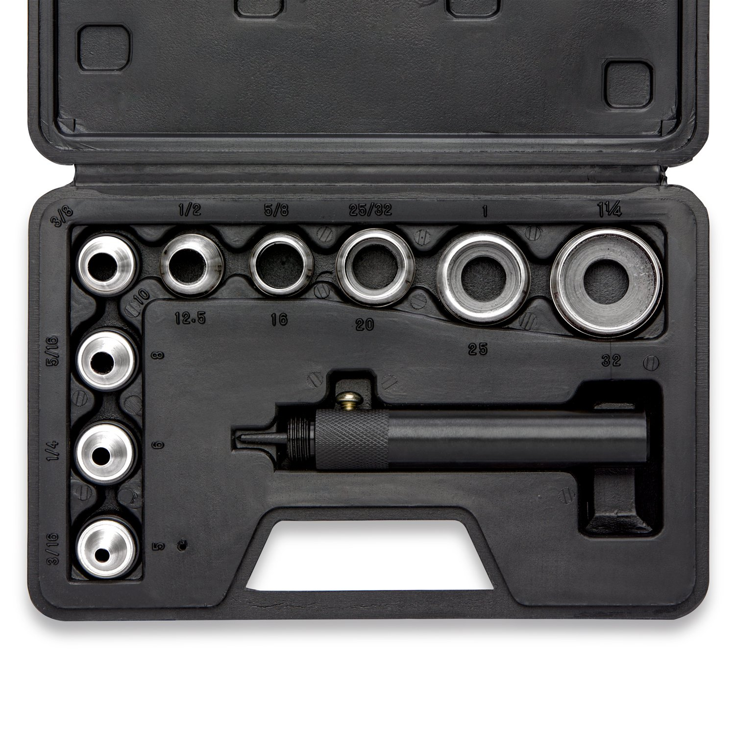 02614A Interchangeable Large Hollow Hole Punch Tool Set, 10 Piece, Gasket Maker, Heavy Duty Gasket Punch Set, Includes Hole Puncher Tool Carrying Case, Leather Punch Set